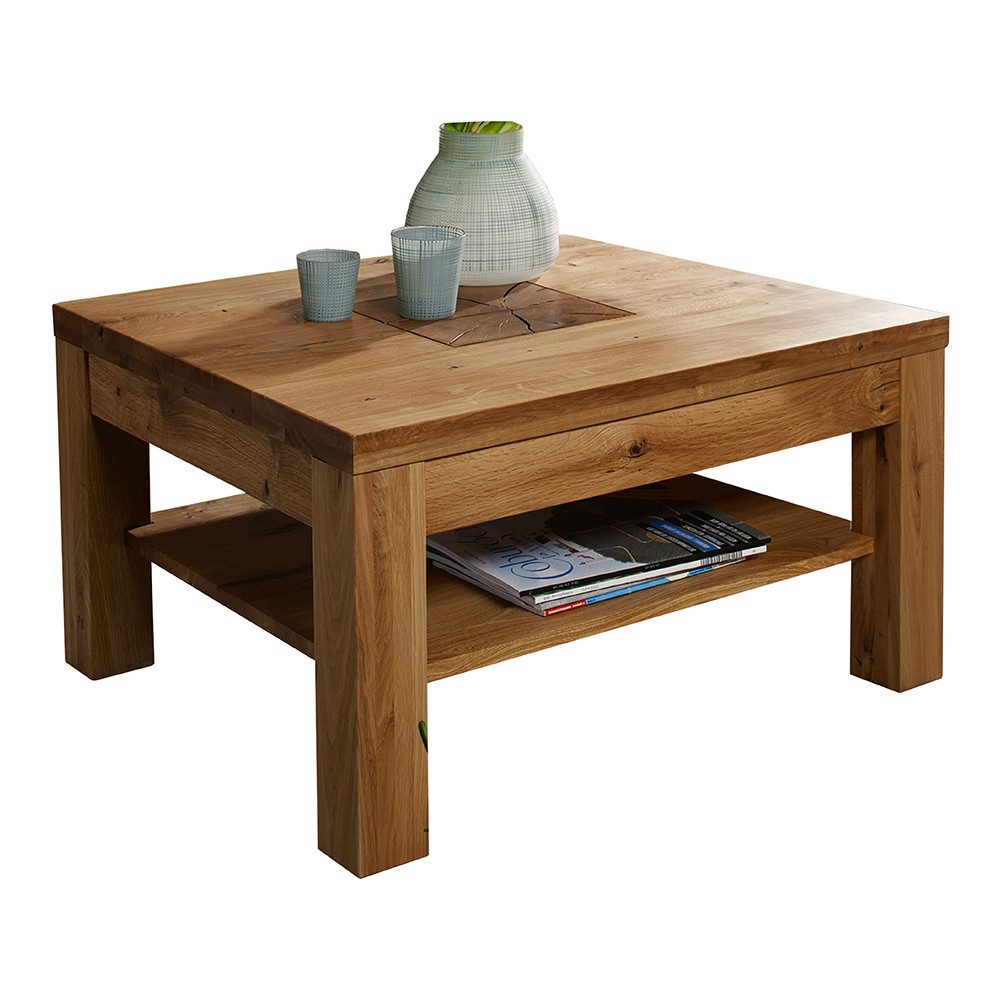Lomadox Couchtisch WINNIPEG-69, Sofatisch 70x70cm, Eiche massiv geölt, Hirnholz-Detail