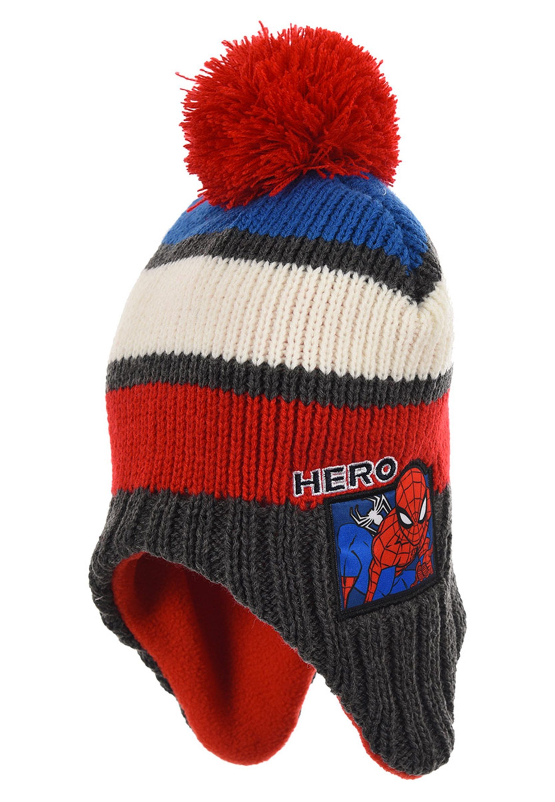 Strickmützte Kinder Bommelmütze Winter-Bommel-Mütze Spiderman Jungen Grau