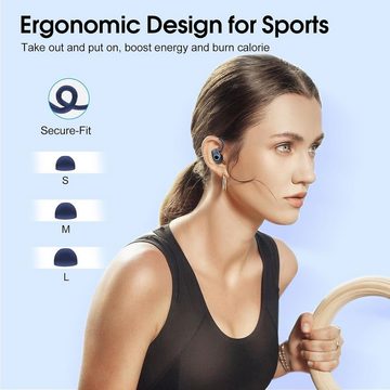 Poounur Kabellos Bluetooth 5.3, 50Std Ultraleicht Earbuds mit Bügel In-Ear-Kopfhörer (Kabellos Musik genießen, dank Bluetooth 5.3 Technologie und stabilen Verbindungen., Noise Cancelling OhrhörerHiFi StereoLED Anzeige IP7 Wasserdicht Joggen)