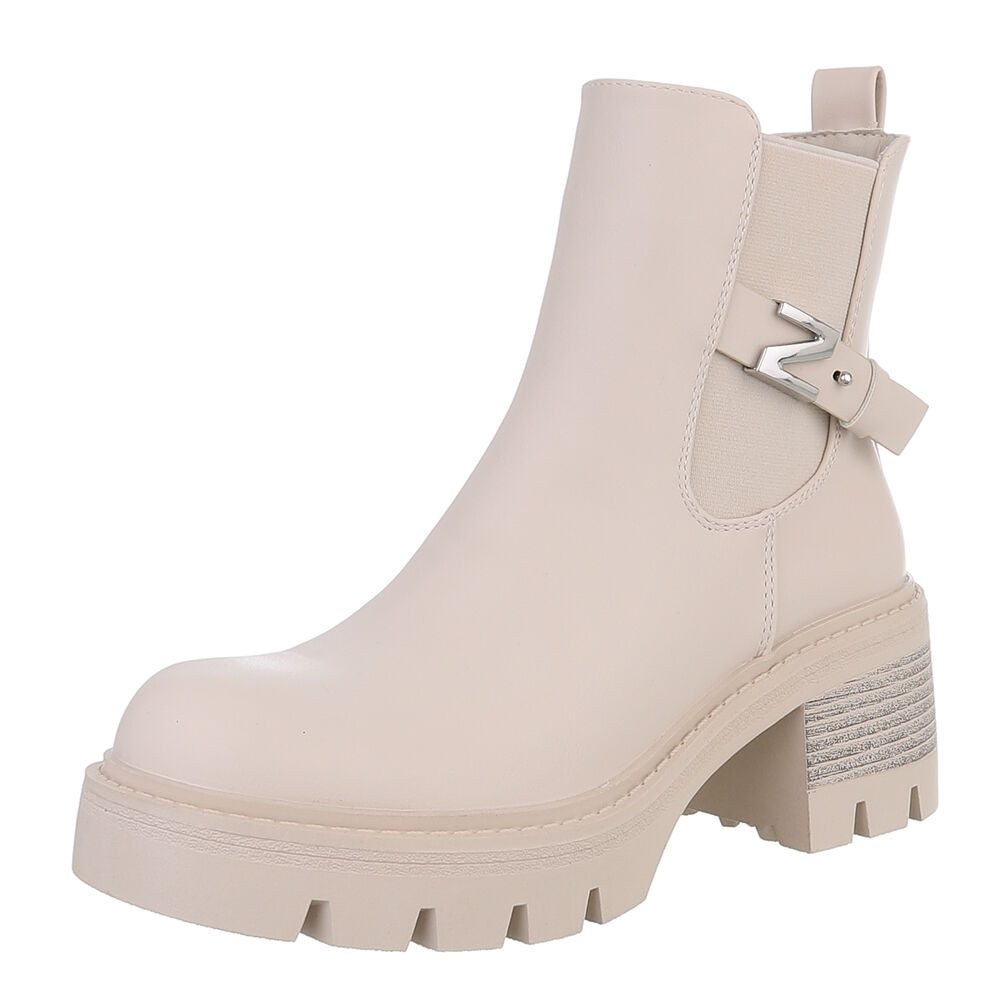 Ital-Design Eleganter Ankle Boot mit Blockabsatz für Damen Plateaustiefelette (90152934) Blockabsatz Stiefeletten in Beige