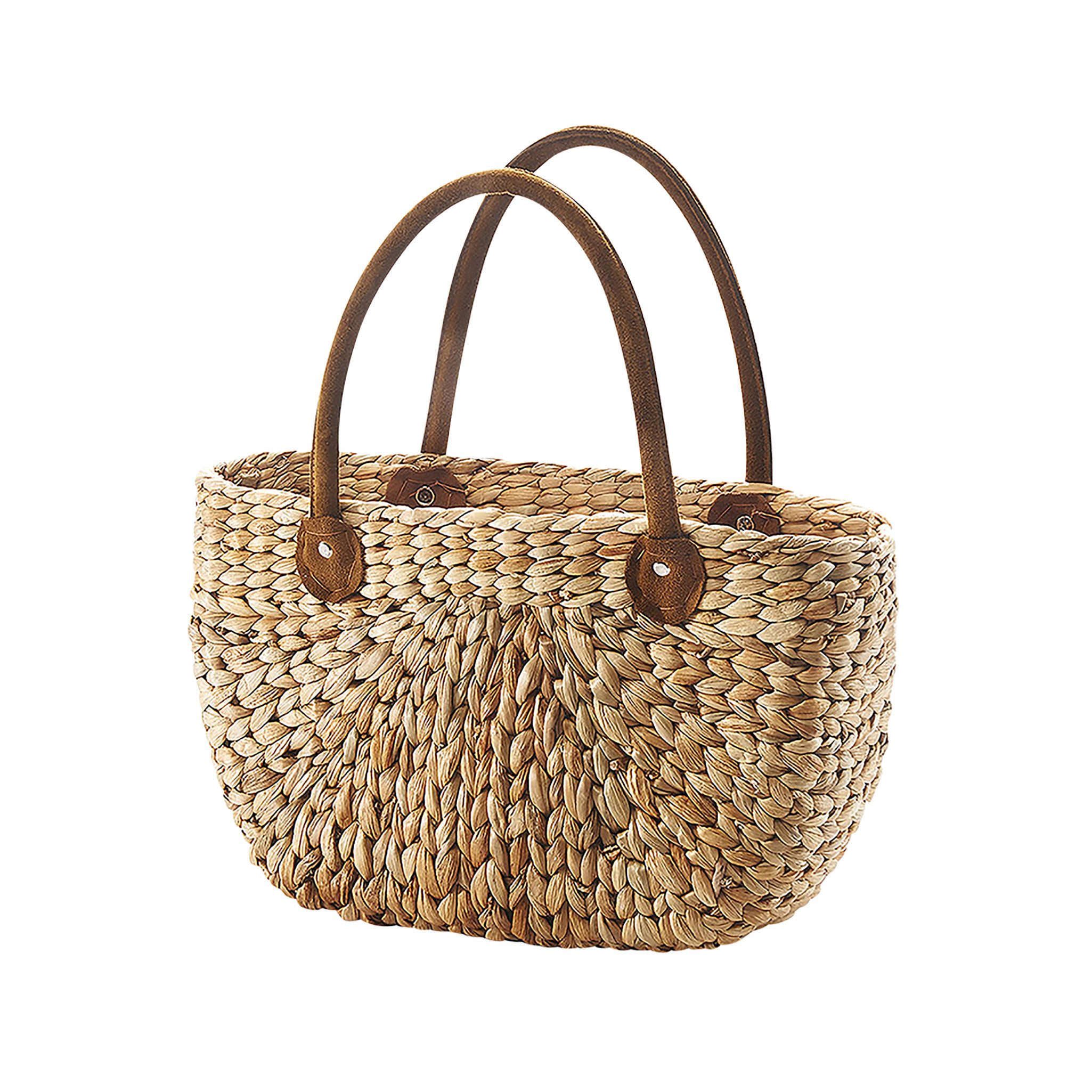 Shopper Korbtasche aus Wasserhyazinthe natur Ledergriffe