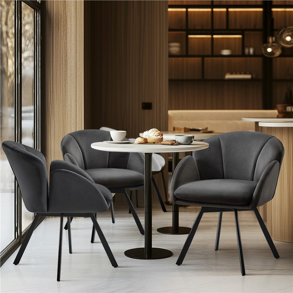 Yaheetech Esszimmerstuhl Polsterstuhl mit Schwenkbarem Sitz (2 St), 2er Loungesessel Schminkstuhl in Blütenblattform Metallbeinen – Bild 2 von 5