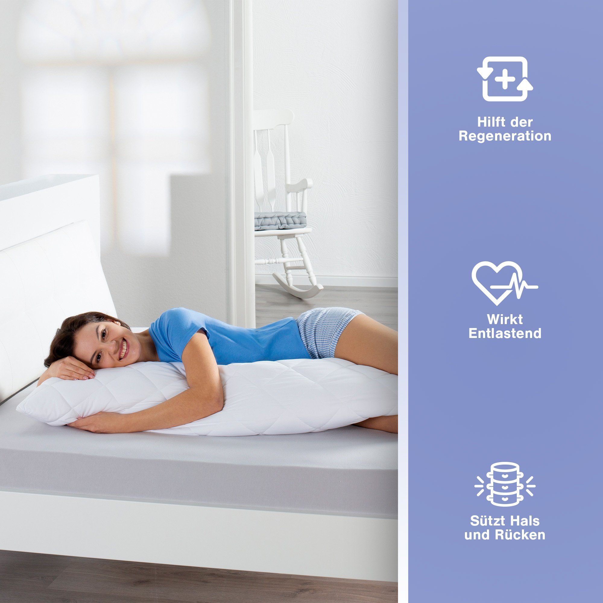 Bestlivings Seitenschläferkissen weicher Bezug, 1-tlg., 850g Füllung - 145x40cm - abnehmbarer Bezug mit Reißverschluss – Bild 4 von 5