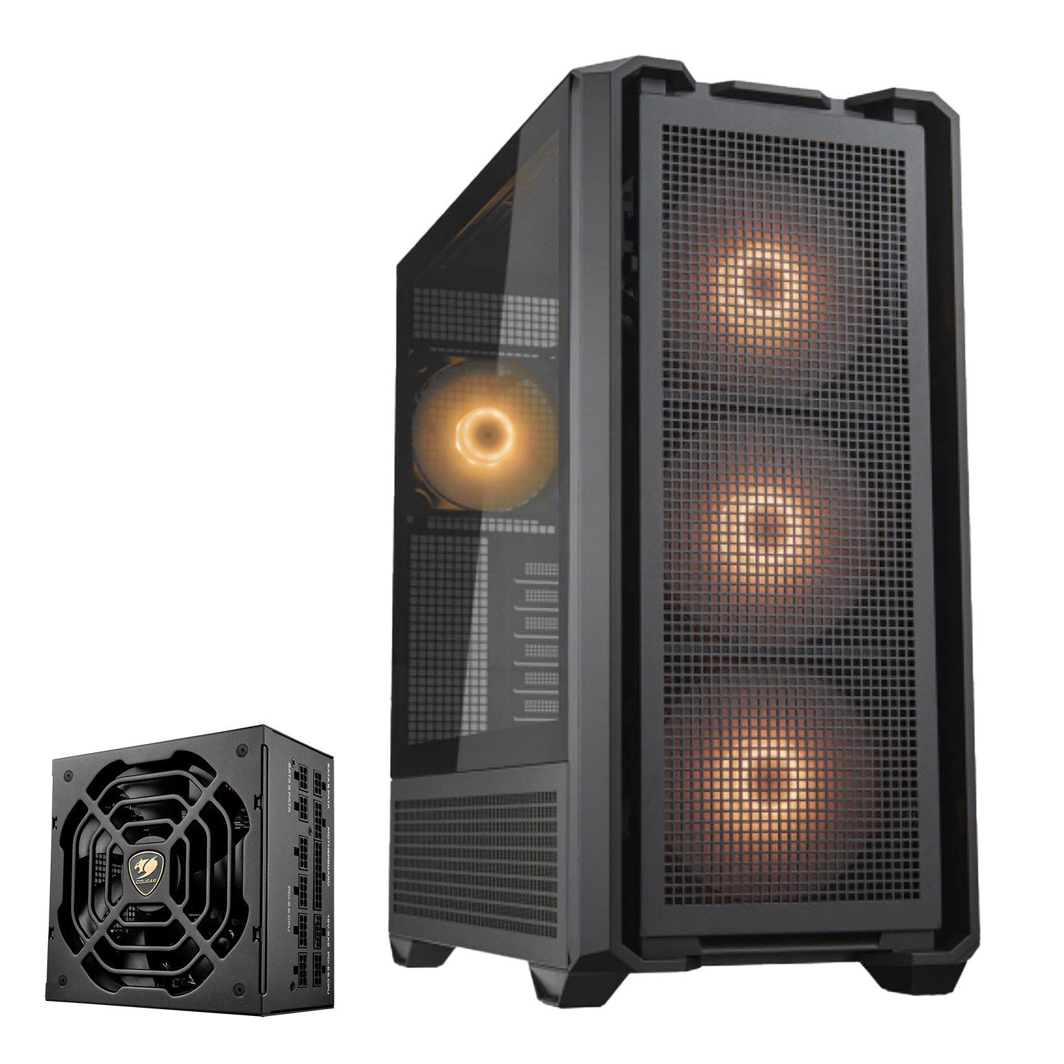 Cougar Gaming-Gehäuse MX600, Full-Tower, USB/Audio, 2x USB 3.0, 1x Type-C Gen2, ATX, 4 Lüfter vormontiert; Netzteil GR 1000 80+ Gold vorinstalliert