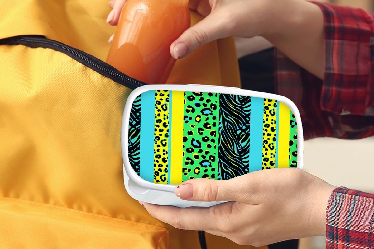 Gelb Erwachsene, Brotdose, MuchoWow Design Mädchen Lunchbox Pantherdruck (2-tlg), weiß Kinder und Kunststoff, - für - für und - Jungs Grün, Brotbox