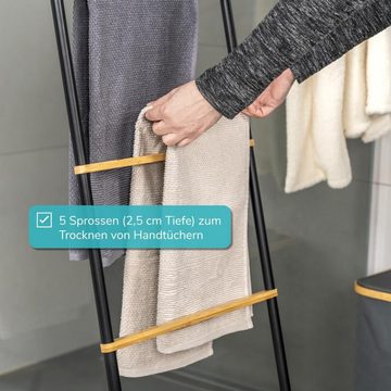 eluno Handtuchhalter Handtuchhalter mit 5 Handtuchstangen aus Bambus, Metall, angelehnt