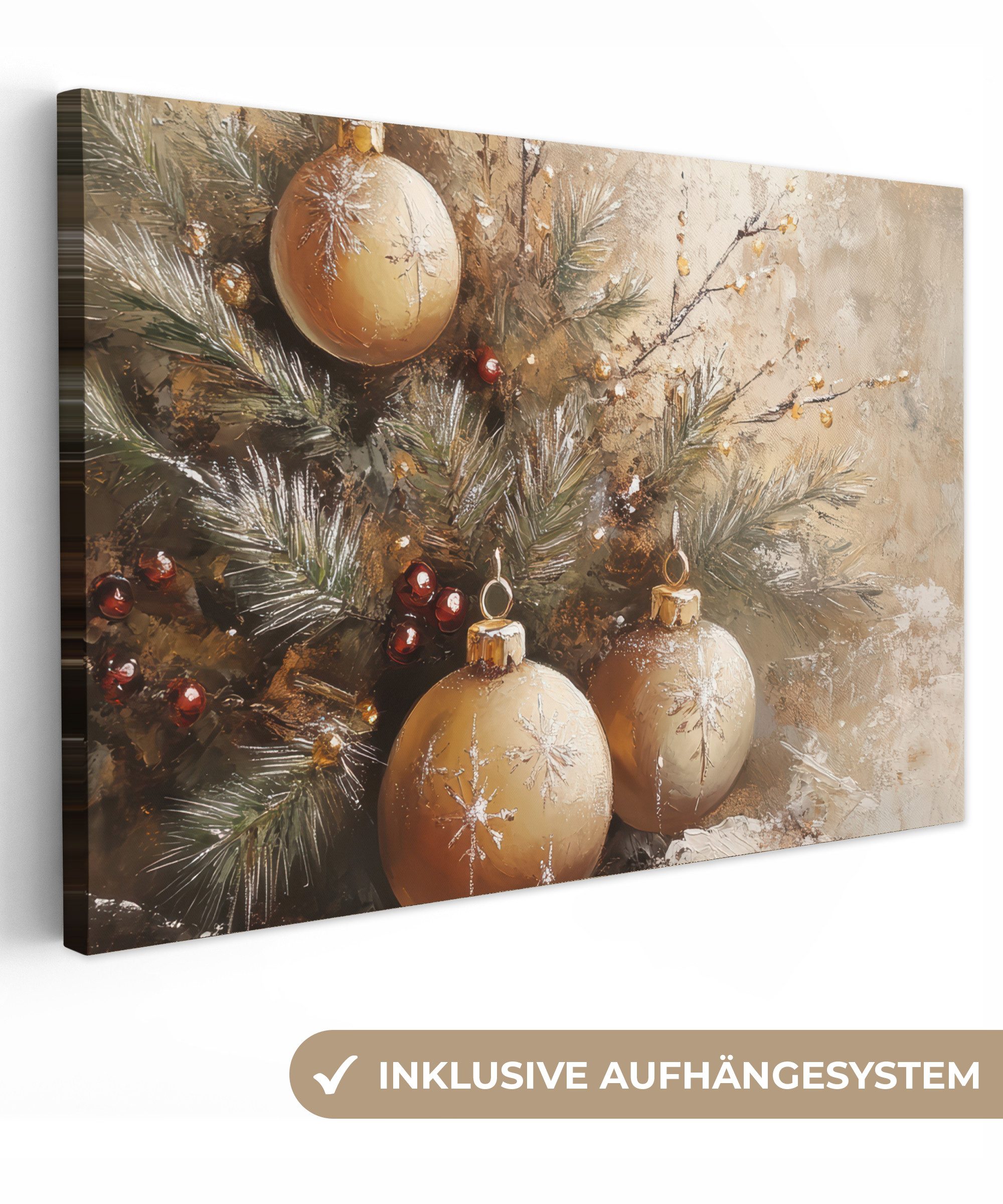 OneMillionCanvasses® Leinwandbild Weihnachten - Kugeln - Beige - Gold, Foto günstig online kaufen