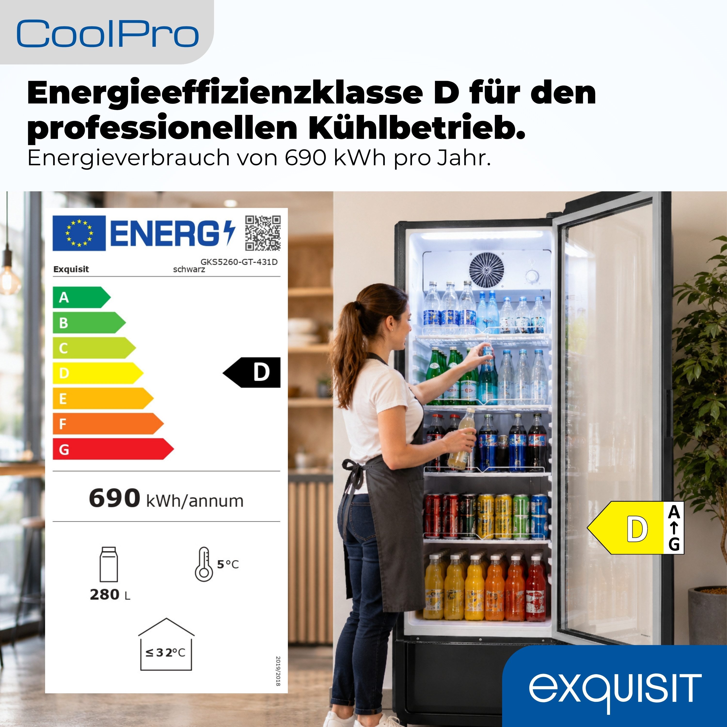 exquisit Getränkekühlschrank GKS5260-GT-431D, 172.5 cm hoch, 54 cm breit