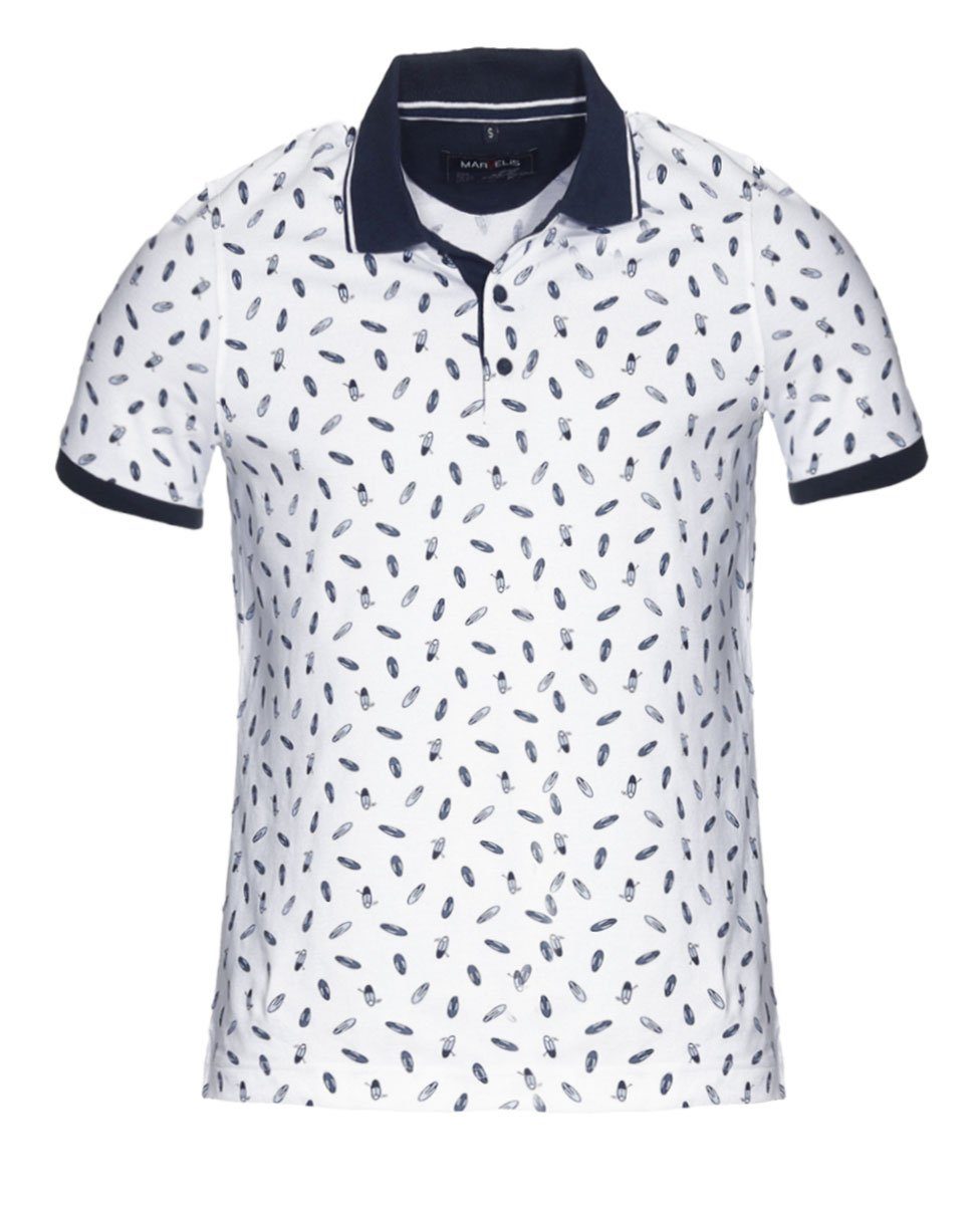 MARVELIS Poloshirt Poloshirt - Casual Fit - Muster - Weiß/Dunkelblau (1-tlg) Piqué