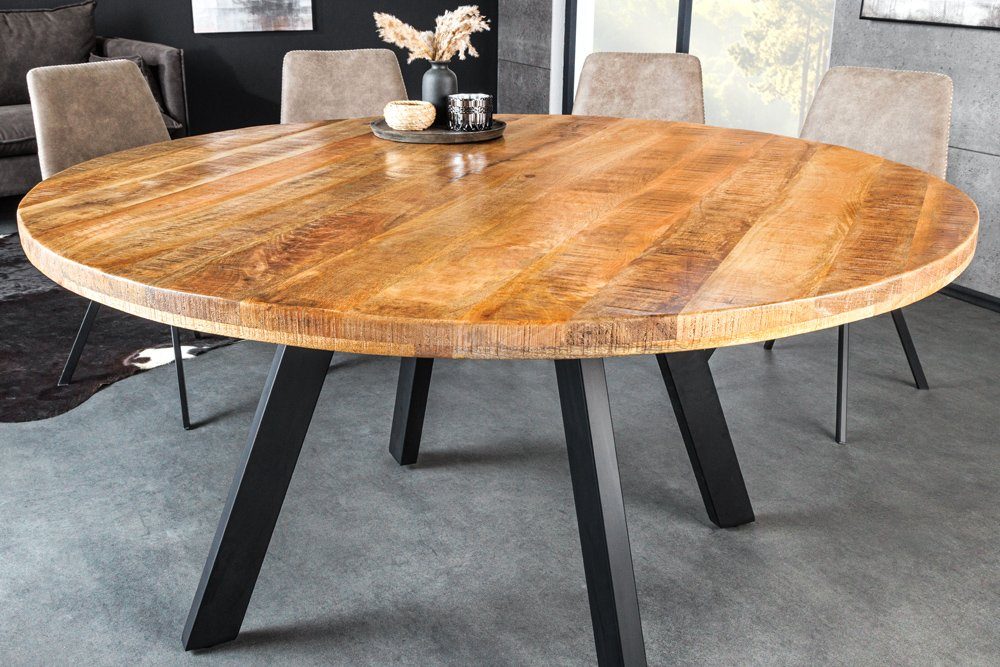 riess-ambiente Esstisch IRON CRAFT 140cm natur/schwarz - Mango-Massivholz, Eisen-Beine, rund (Einzelartikel, 1-St), Industrial Design & bis zu 6 Personen – ideal für Dein Loft-Esszimmer