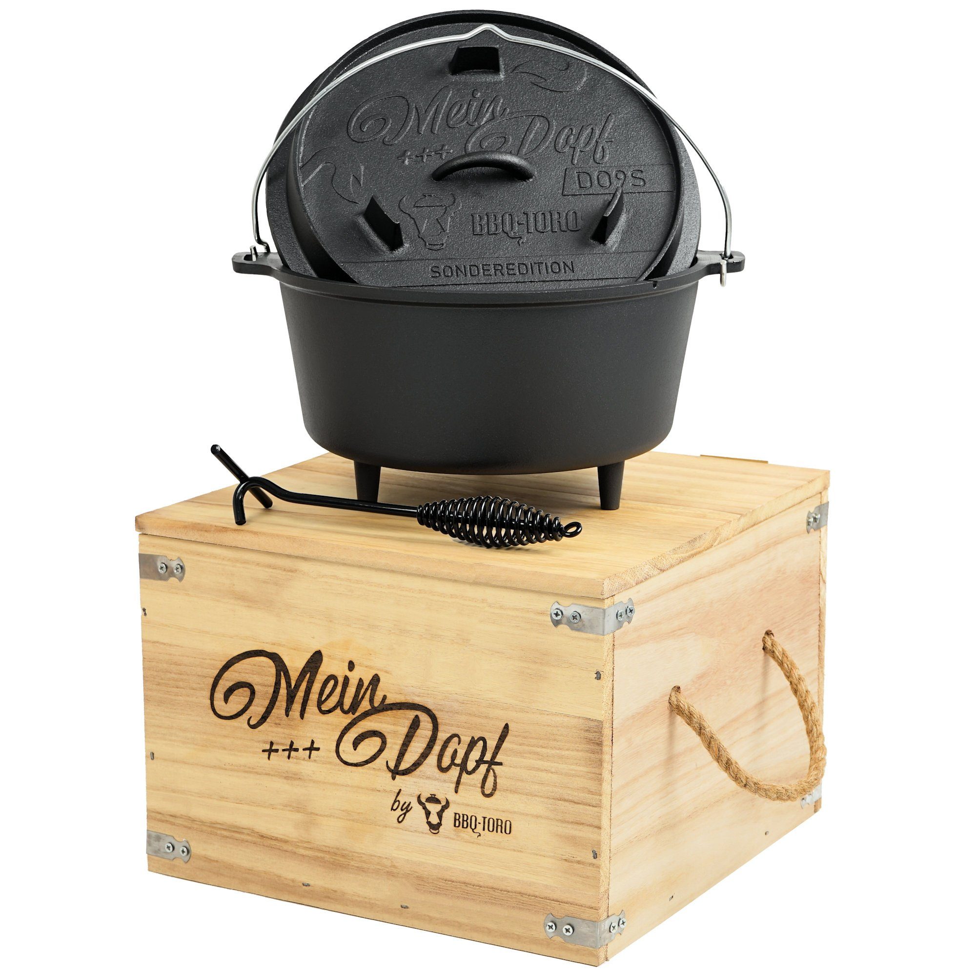 Sonderedition Oven Gusseisen inkl. Grilltopf "Mein (4-tlg) 9,0 Holzkiste, Dopf", BBQ-Toro L Dutch