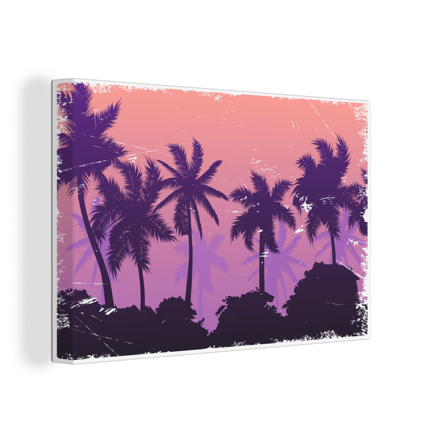 OneMillionCanvasses® Leinwandbild Palme - Nacht - Sommer - Zeichnung, (1 St), Wandbild Leinwandbilder, Aufhängefertig, Wanddeko, 30x20 cm | Leinwandbilder