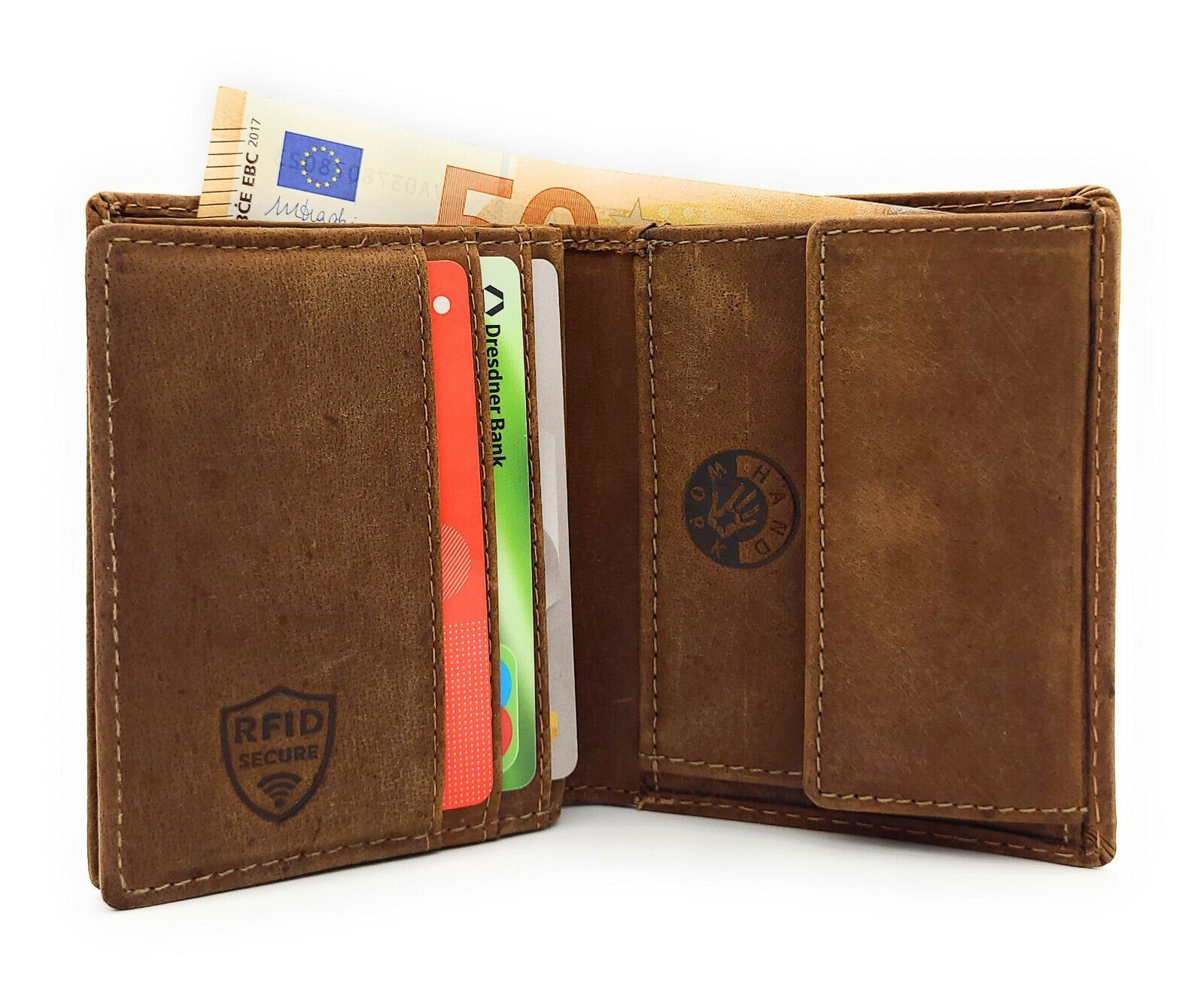 Geldbörse RFID Schutz, geprägter CLUB JOCKEY 3D echt Portemonnaie mit Mini Wolf Leder kleines