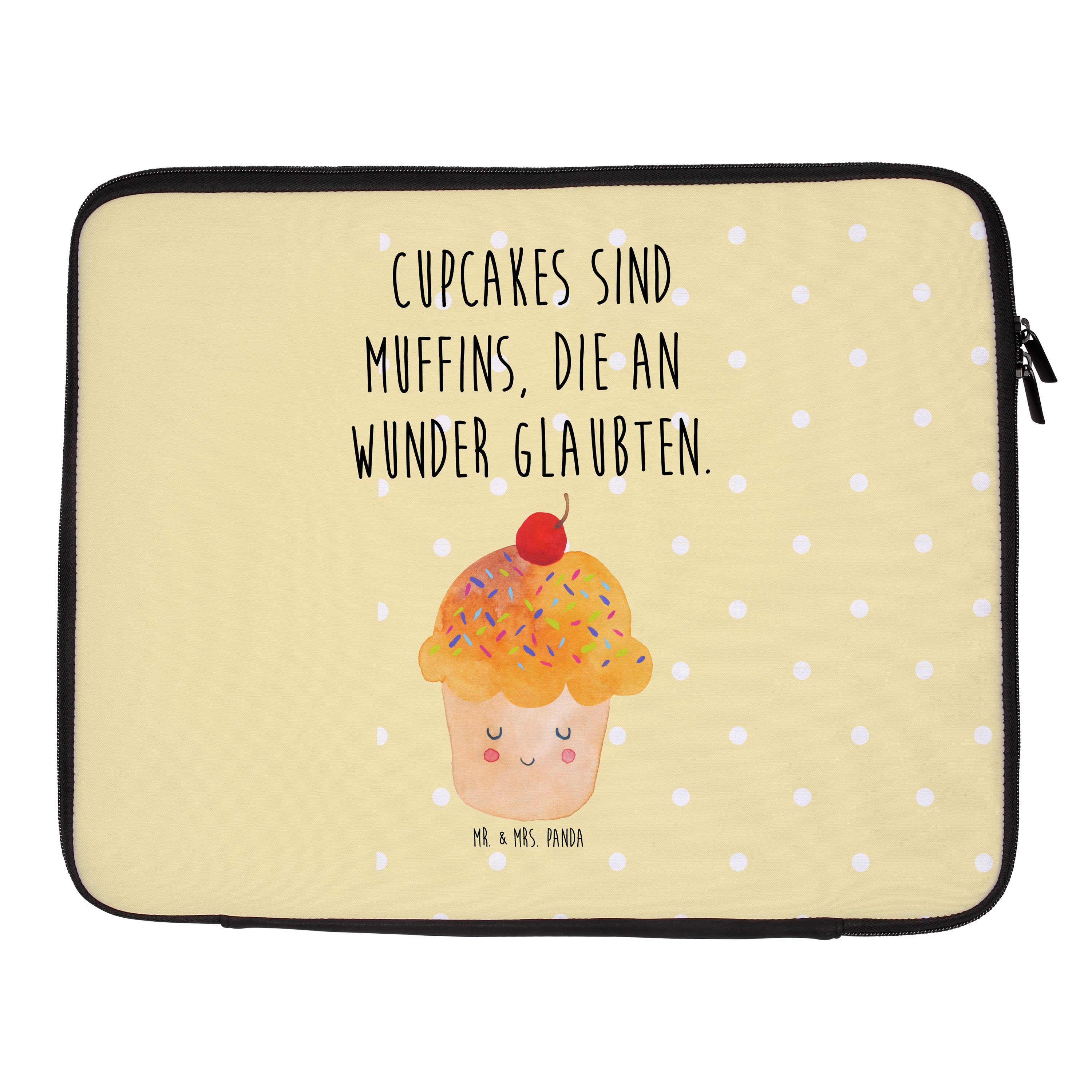 Mr. & Mrs. Panda Laptop-Hülle Cupcake - Gelb Pastell - Geschenk, Tiermotive, Tasche, lustige Sprüch