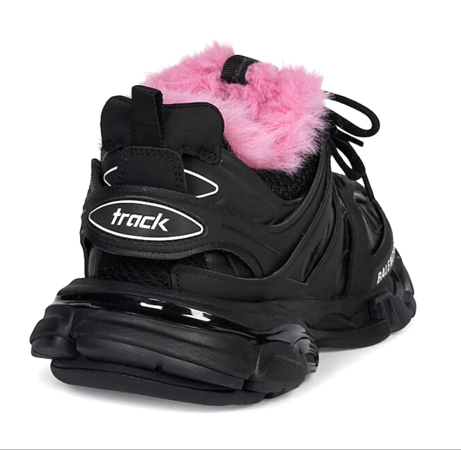 Balenciaga Track Sneaker Schuhe Mit Rosa Kunstpelz Sneaker ikonische Chunky-Sohle, technische Mesh-Leder-Overlay