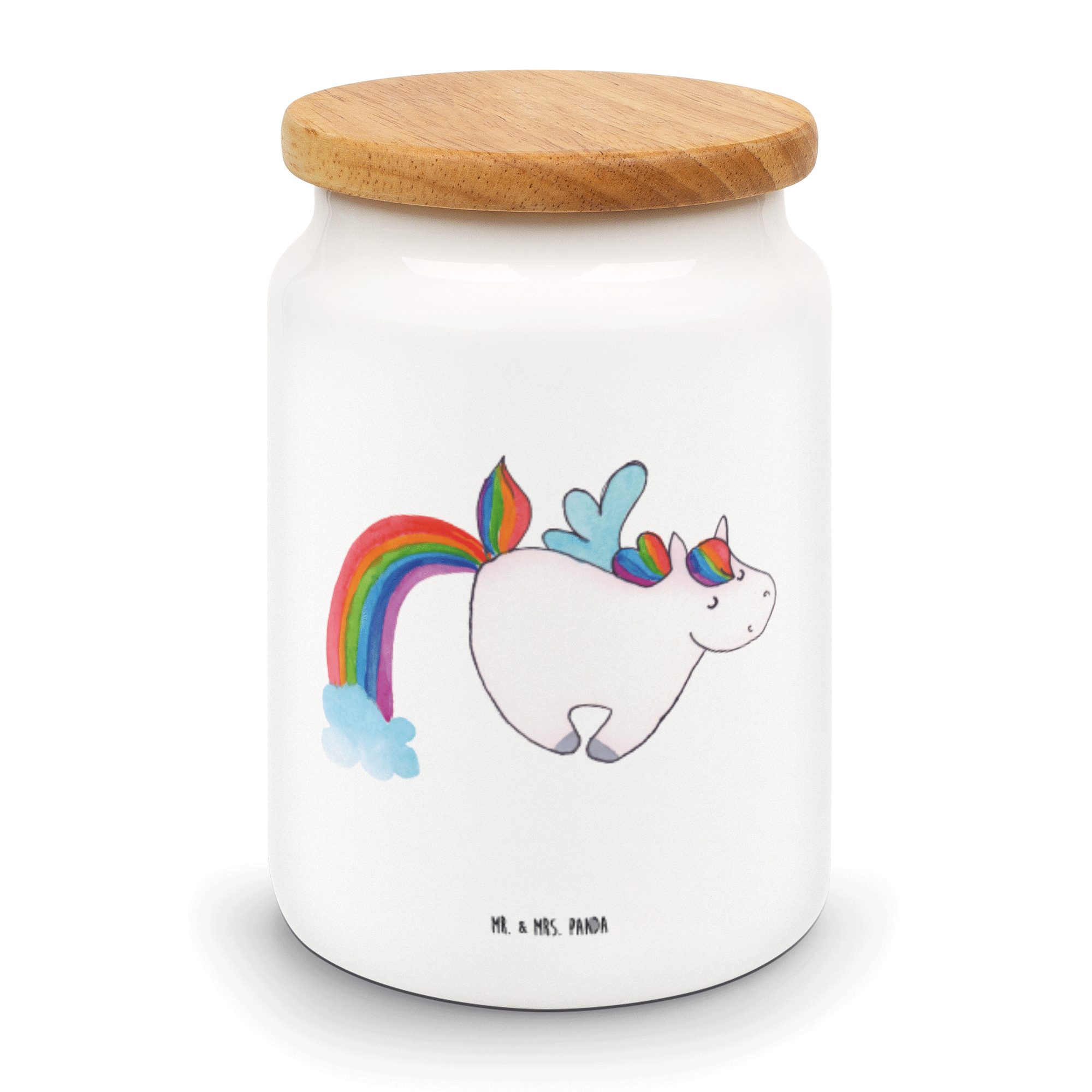 Mr. & Mrs. - Einhorn Weiß Regenbogen, Dose, Vorratsdose - Pegasus Panda Keramik, Geschenk, (1-tlg) Vorratsbehälter