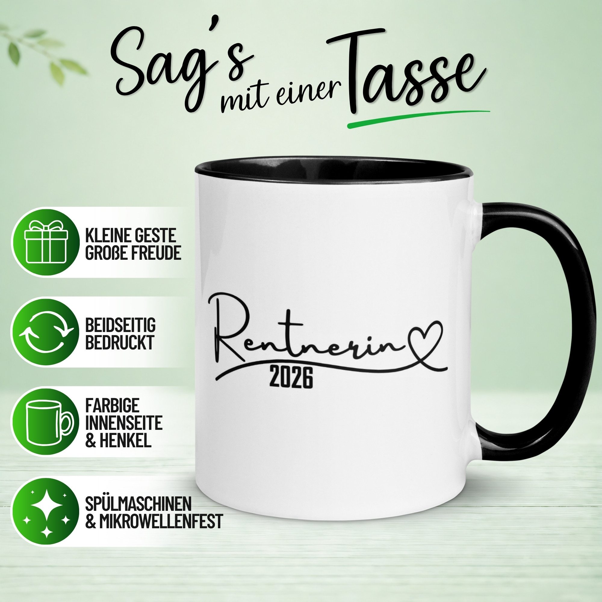Momentals Tasse Rentnerin 2026 – „Rentnerin mit Herz“ – Geschenk Renteneintritt Frau, Gratis Versand · Links-&Rechtshänder · Spülmaschinenfest