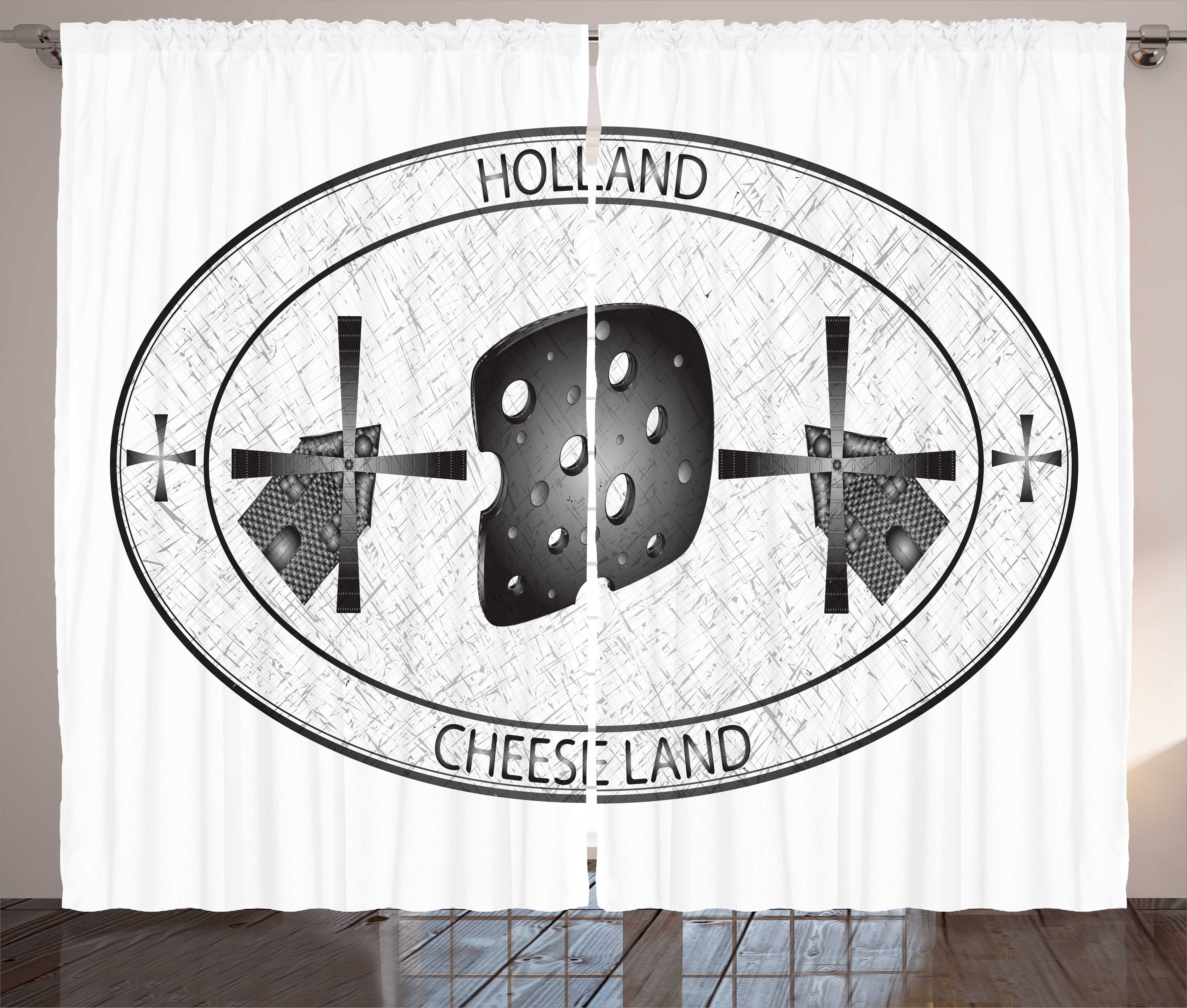 Gardine Schlafzimmer Kräuselband Vorhang mit Schlaufen und Haken, Abakuhaus, Niederländisch Käse Land Holland-Windmühle