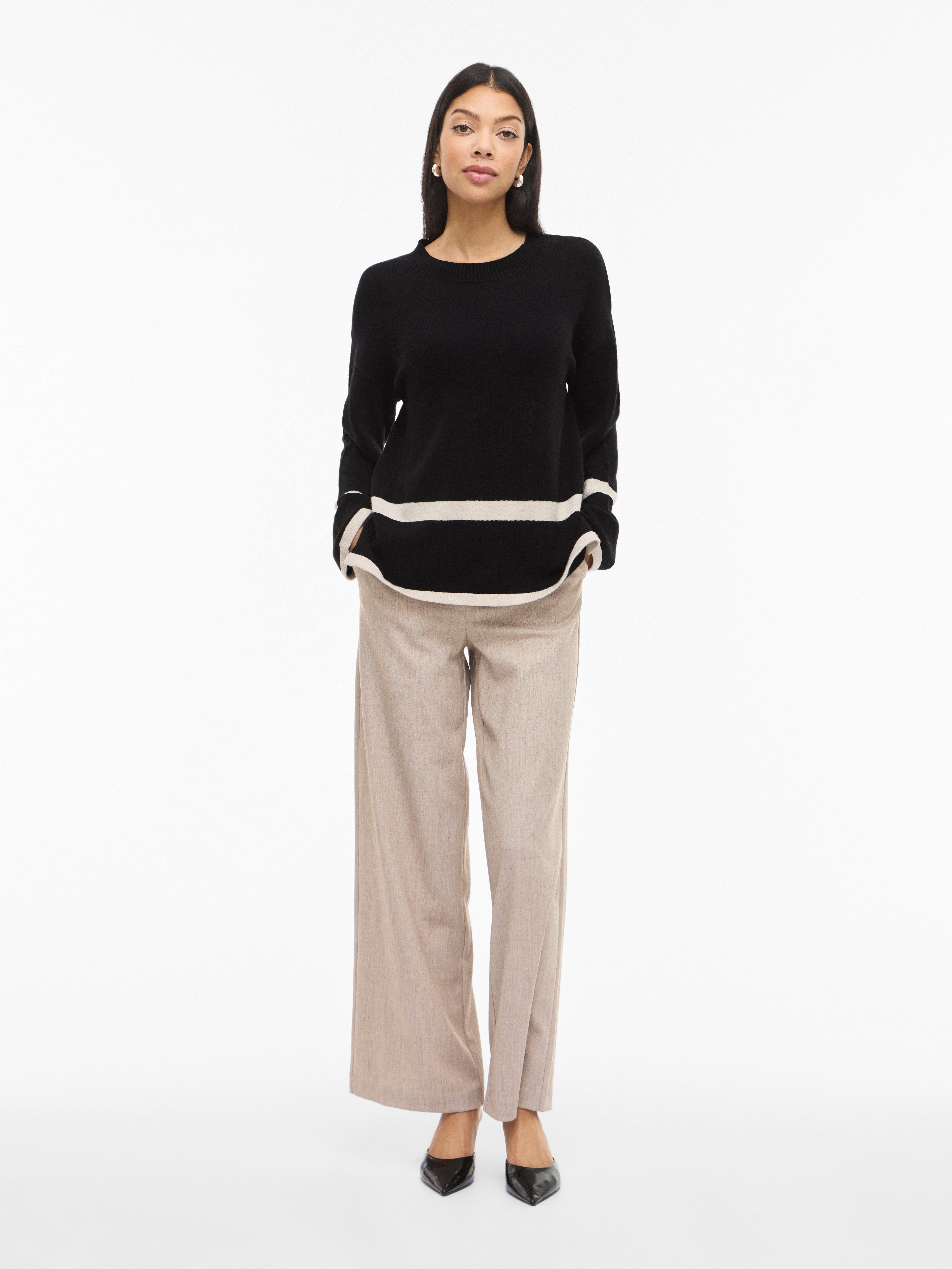 Vila Rundhalspullover VIRIL O-NECK OVERSIZE L/S KNIT TOP- NOOS Materialmix, oversize