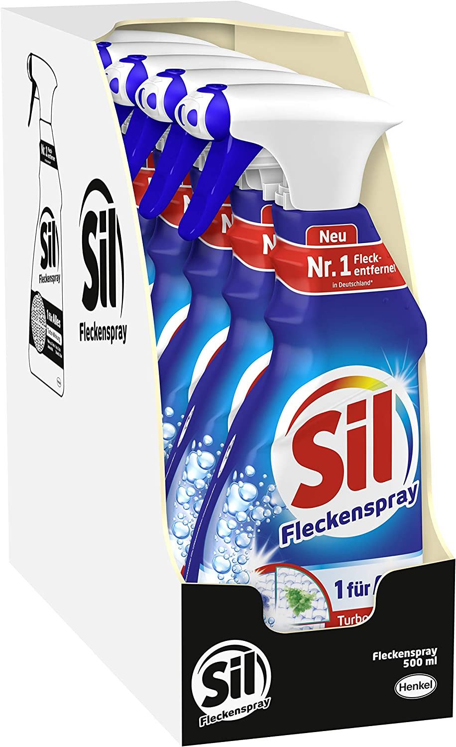 Sil Sil 1 für Всеs Fleckenspray 5 x 500 ml Textilreiniger Fleckentferner (Spar-Pack, [5-St. mit Turbowirkung für alle Fleckenarten - für hygienisch reine Wäsche)