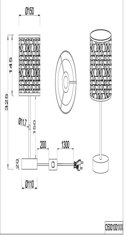 Leonique Tischleuchte Jules, Ein-/Ausschalter, ohne Schnurschalter Geflecht natur/schwarz Wiener Leuchtmittel, mit 15cm, Tischlampe Ø Lampenschirm