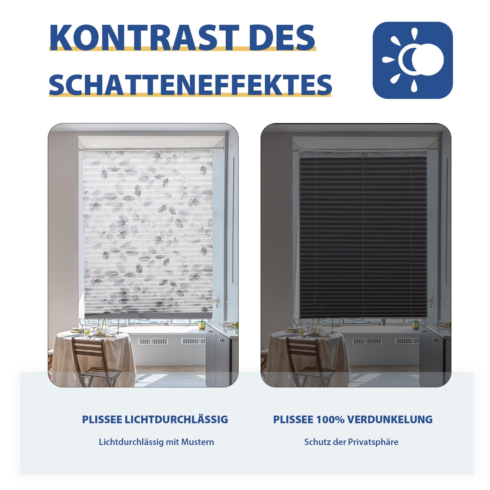 Sekey Plissee Day+Night Doppelplissee Verdunkelung ohne Bohren verspannt Lichtschutz, ohne Bohren, Klemmfix, Lichtdurchlässig und 100% verdunkelnd – Verdunkelun – Bild 4 von 5
