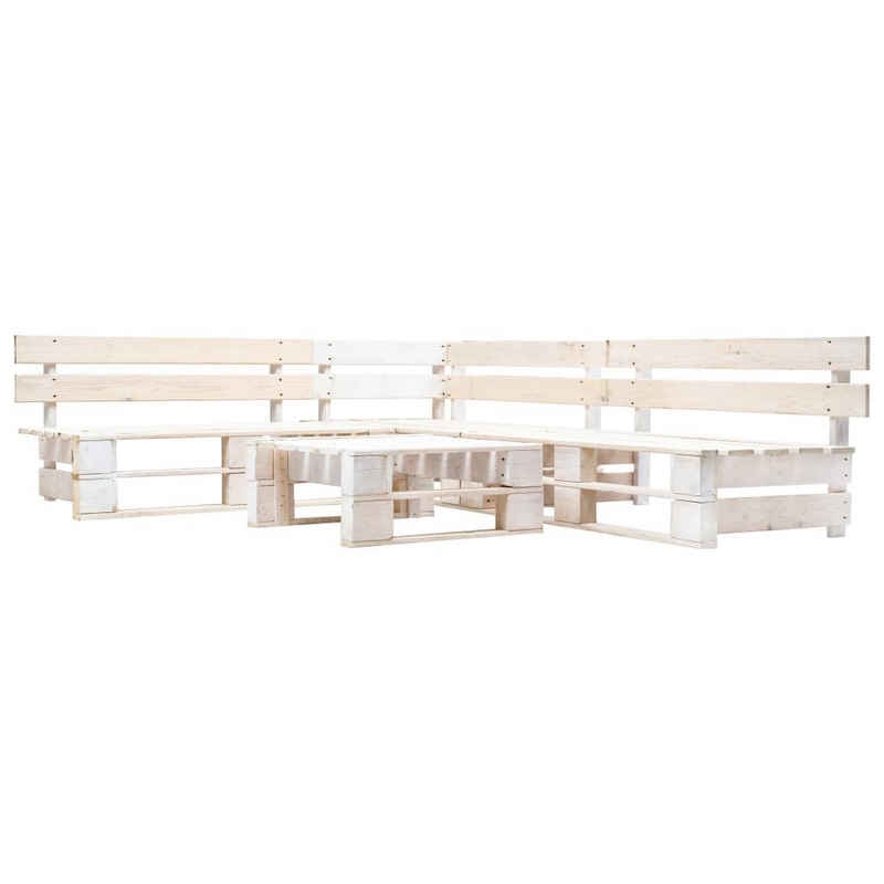 furnicato Garten-Essgruppe 4-tlg. Paletten-Lounge-Set Holz Weiß