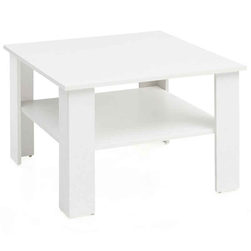 FINEBUY Couchtisch SuVa14548_1 (Weiß 60x42x60 cm, Holztisch mit Ablage Quadratisch), Wohnzimmertisch mit Stauraum, Kleiner Sofatisch