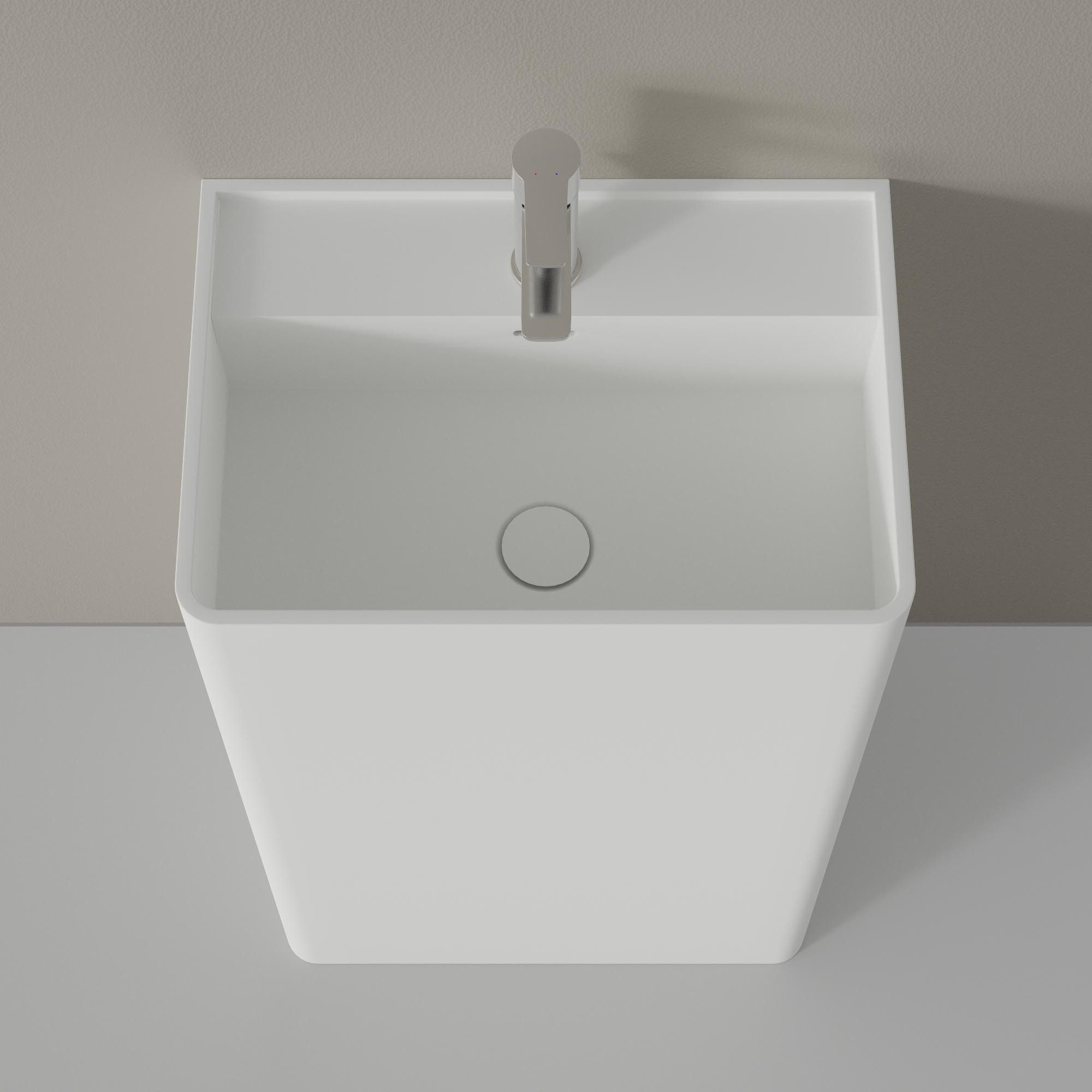 Bernstein Waschtisch TWZ26 50cm Weiß matt, Standwaschbecken Säule eckig Mineralguss massiv