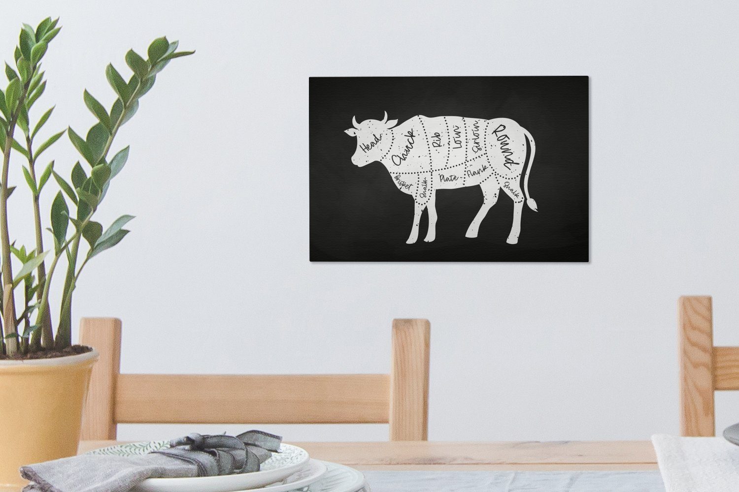 Küche Leinwandbild 30x20 - - cm Aufhängefertig, (1 Kuh St), Fleisch, Wandbild Leinwandbilder, OneMillionCanvasses® Wanddeko,