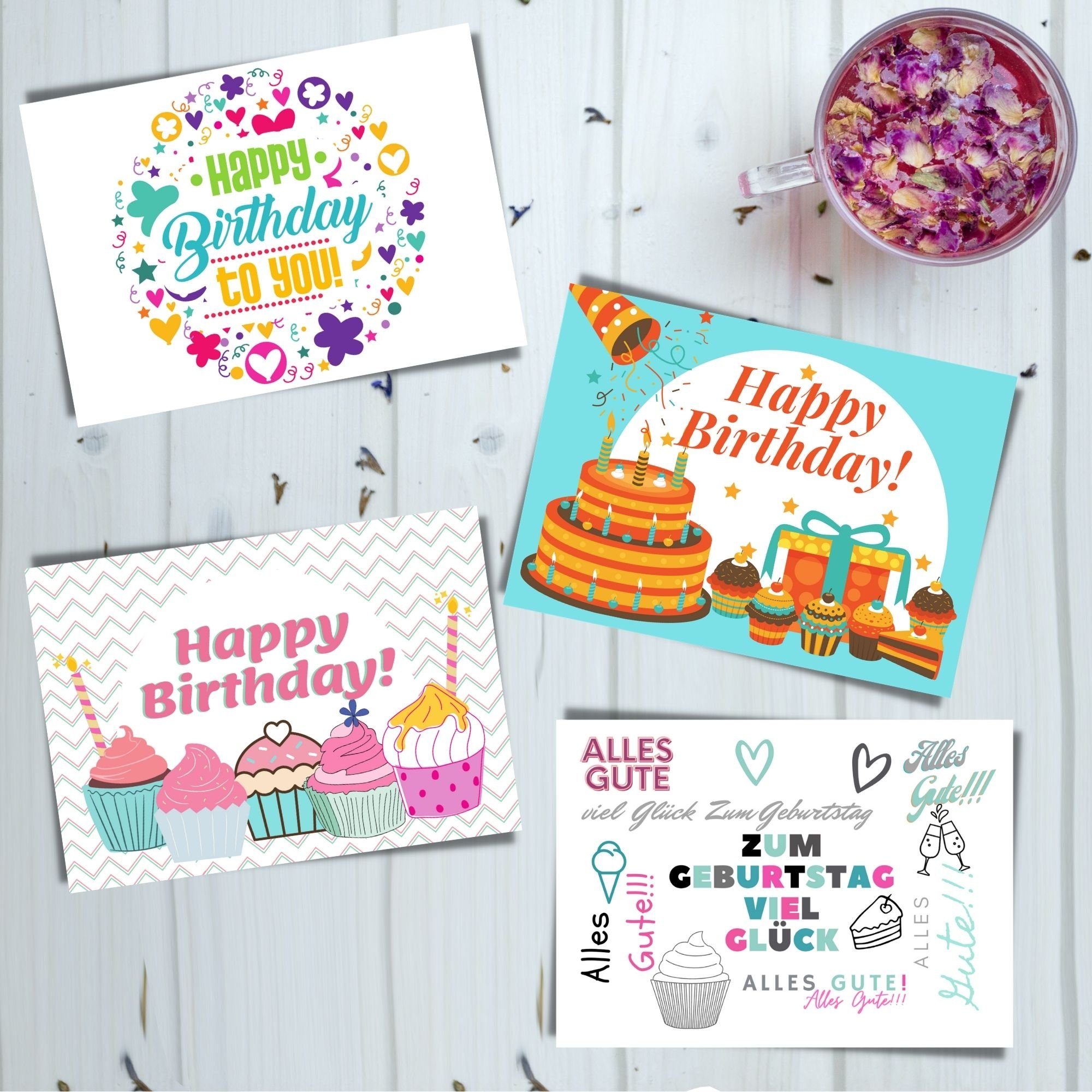 Domelo Geburtstagskarte Geburtstagskarten 16er Set mit Umschlag Postkarten, Grußkarten