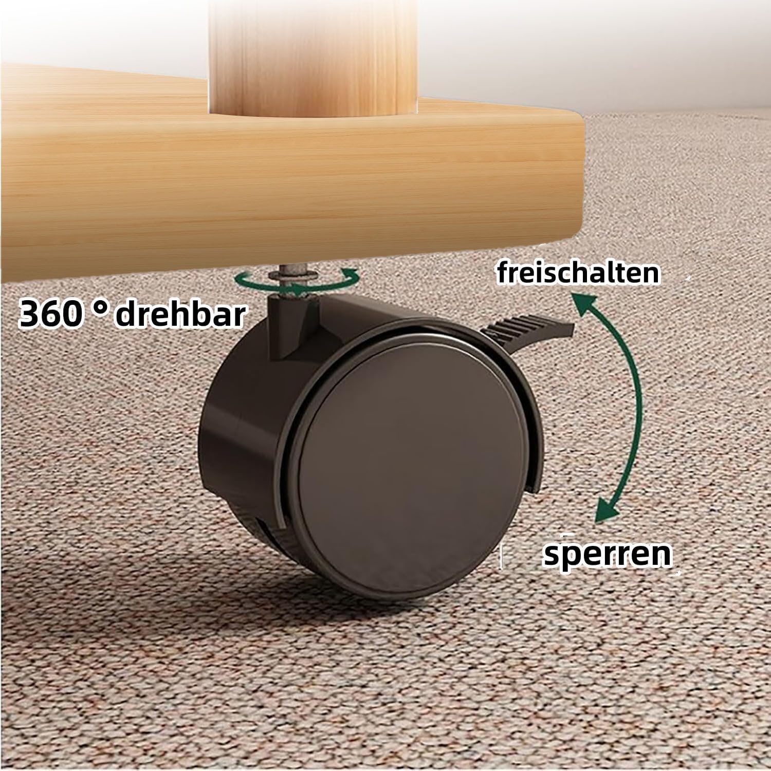 SURFOU Beistelltisch Holz mit Rollen Schmaler Nachttisch mit 2 Ebenen (Kleine Nachttische Couchtisch Teetisch Sofatisch 360° Drehung), für Wohnzimmer Schlafzimmer Balkon 60*40*53cm