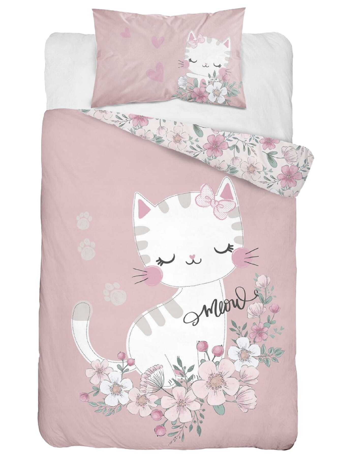 Detexpol Kinderbettwäsche Bettwäsche Katze Floral, 1 günstig online kaufen