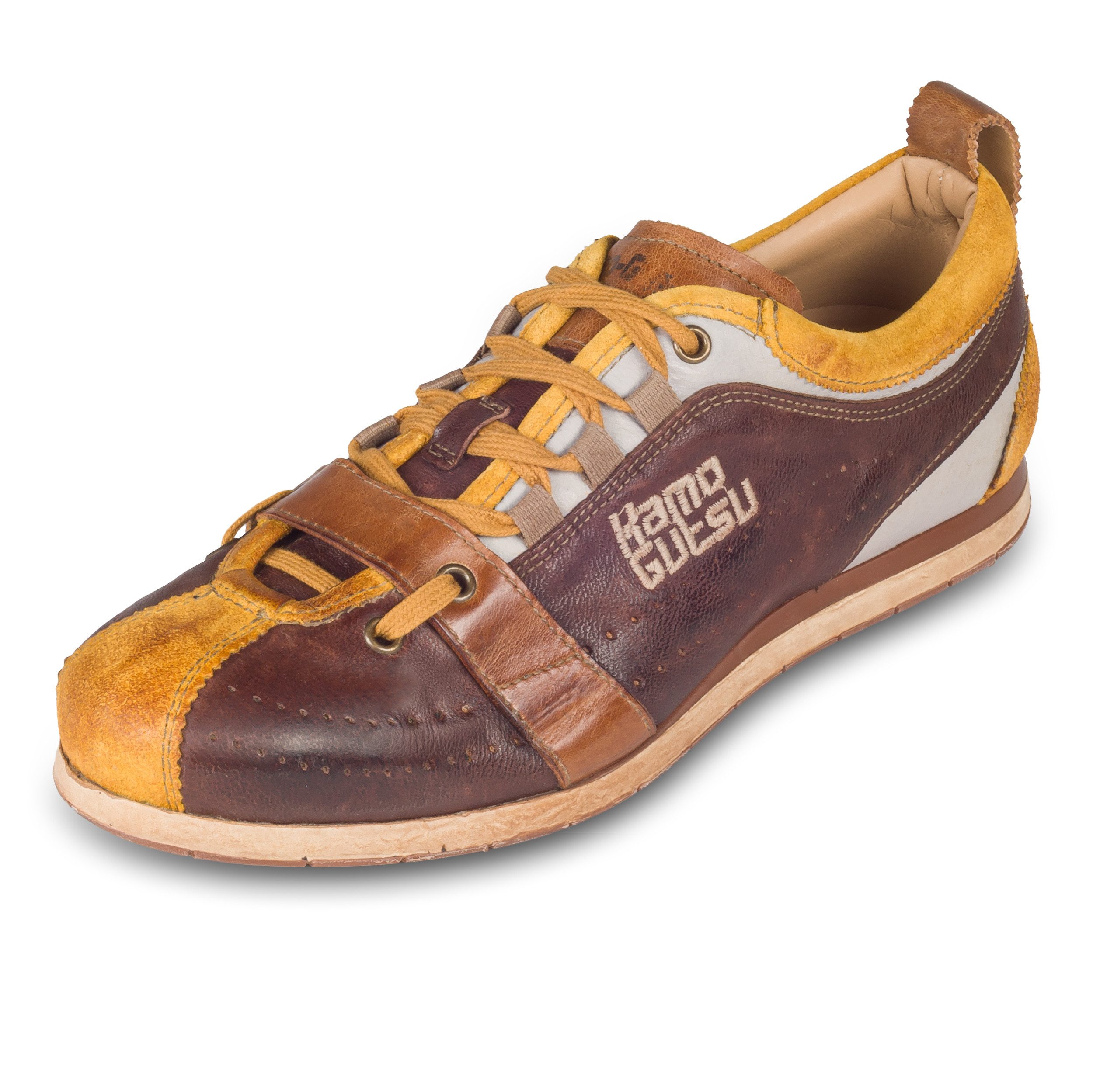 Kamo-Gutsu Herren Кроссовки Leder braun/gelb (TIFO-017 ocra legno) stone washed Кроссовки Handgefertigt in Italien
