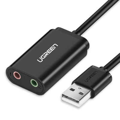 UGREEN externe Soundkarte Musikadapter USB - 3,5 mm Klinke 15cm Audio Adapter USB-Soundkarte