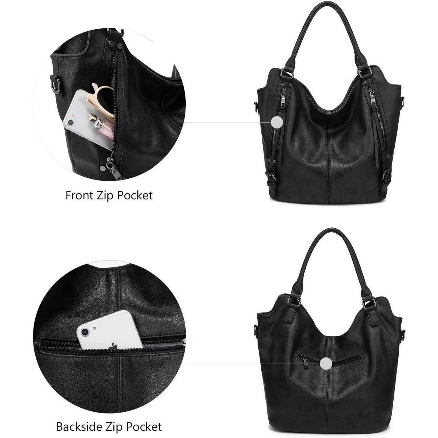 LuxusKollektion Shopper Große Shopper Damen Handtasche Kunstleder Umhängetasche Set Schwarz – Bild 5 von 5