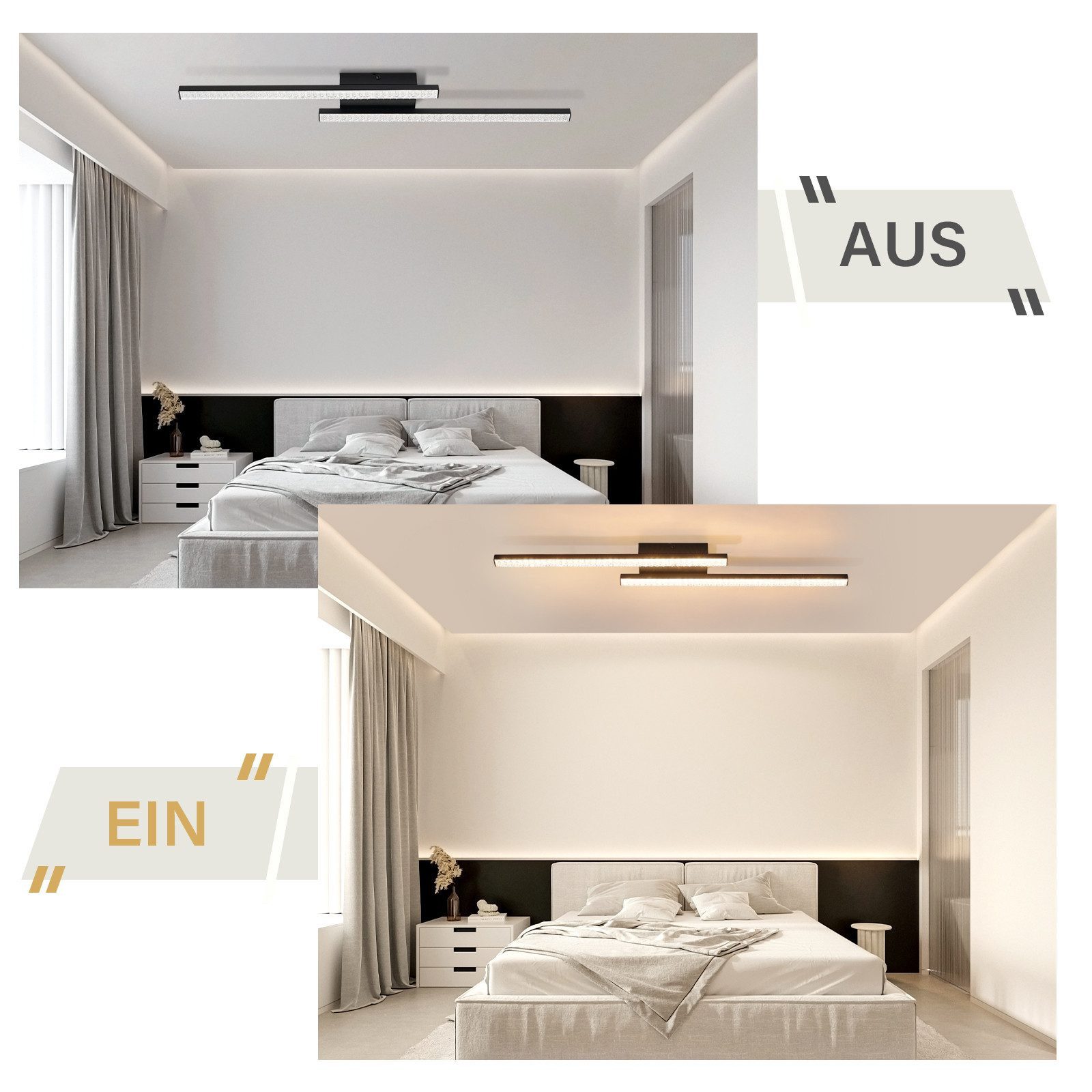 Nettlife LED Deckenleuchte Flur Wohnzimmer Schwarz modern Kristall Deckenlampe 12/24W, LED fest integriert, Warmweiß, Kristalle 12W 61.5*7*4.3 für Wohnzimmer Fl – Bild 5 von 5