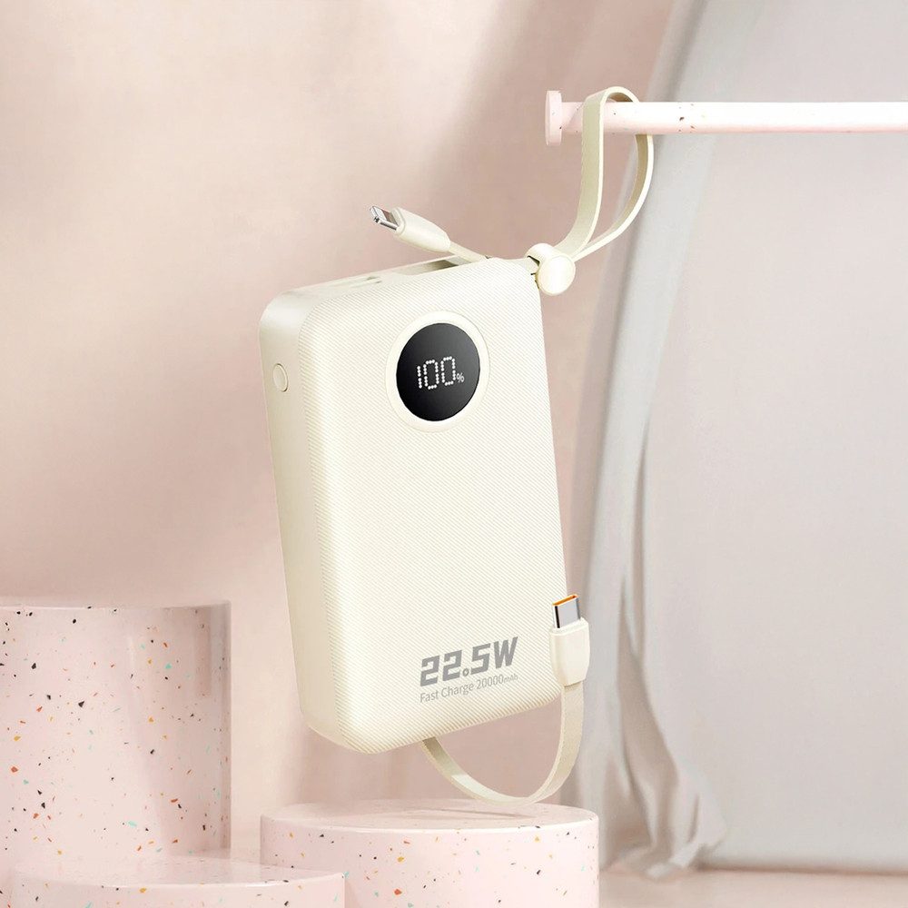 Dudao Akkupack Reiseakku Powerbank 20000 mAh (5V, 12V, 9V V, 1 St), Integrierte Kabel, Schnellladung 22,5W, LED-Anzeige