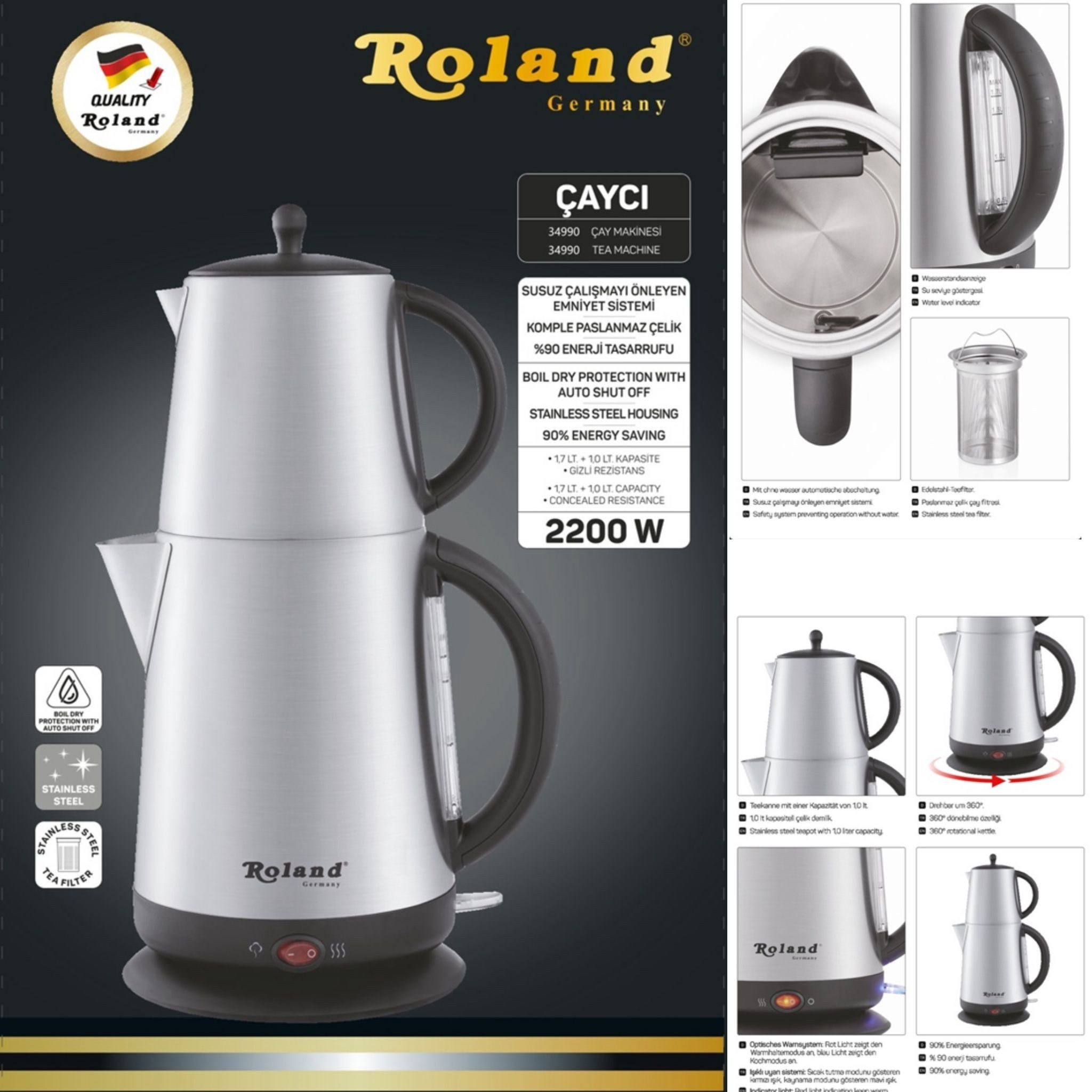 gowoll Kontaktgrill Multigrill Teflon 2000W, Kasserolle, Teekocher, Mokkamaschine, 2000,00 W, 4-in-1 Set