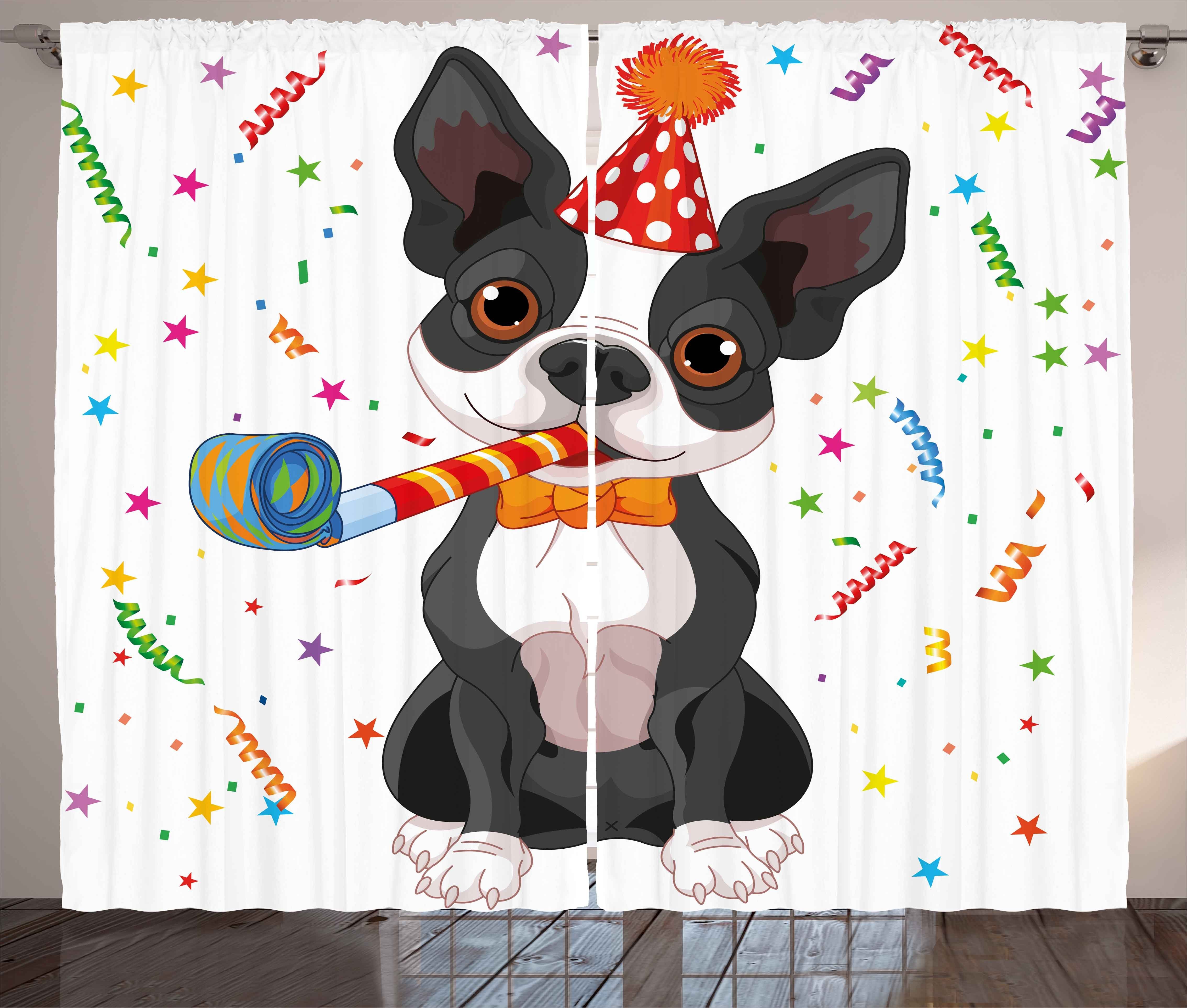 Gardine Schlafzimmer Kräuselband Vorhang mit Schlaufen und Haken, Abakuhaus, Geburtstag Boston-Terrier-Hund