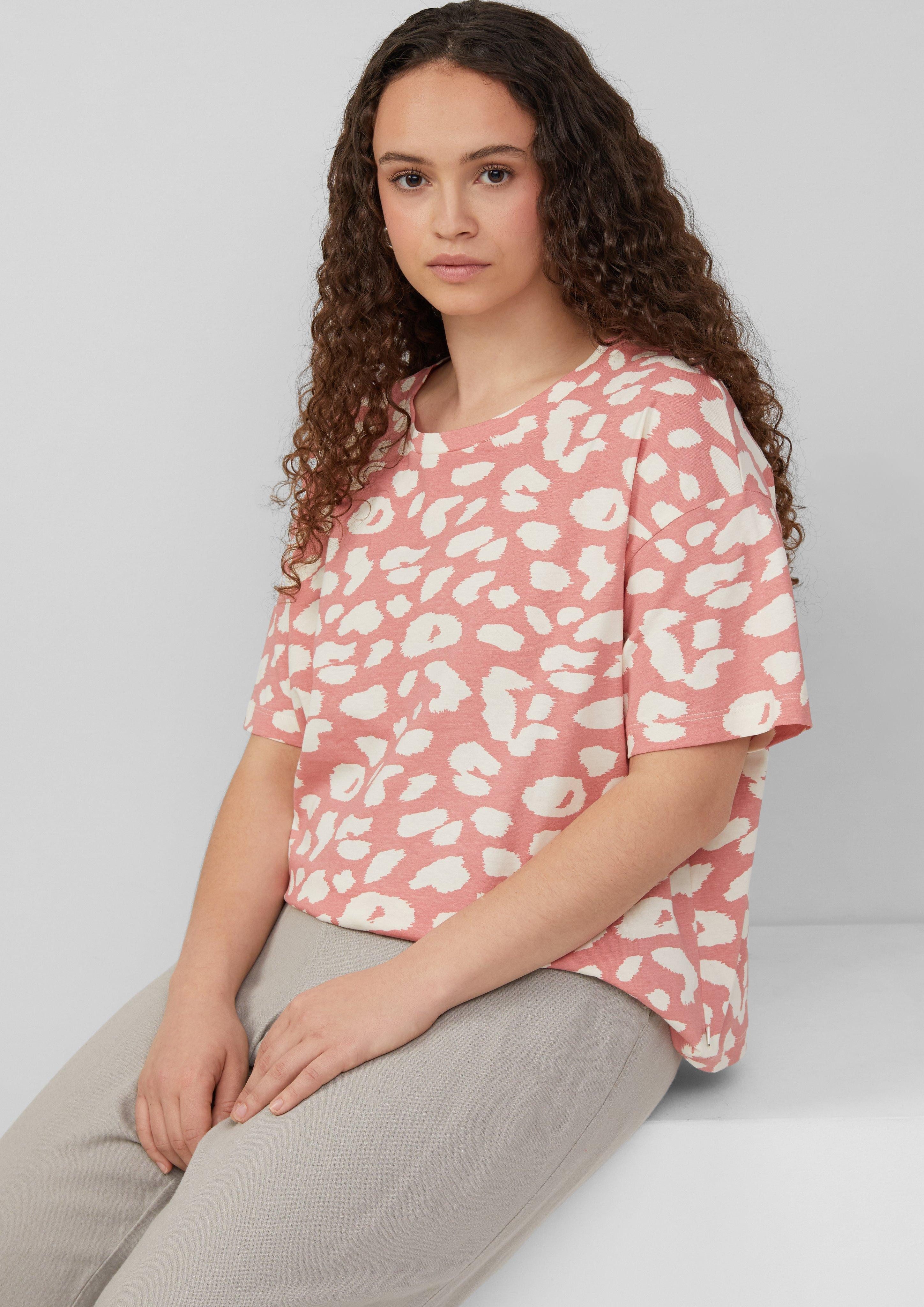 QS Kurzarmshirt Verkürztes T-Shirt mit All-over-Print günstig online kaufen