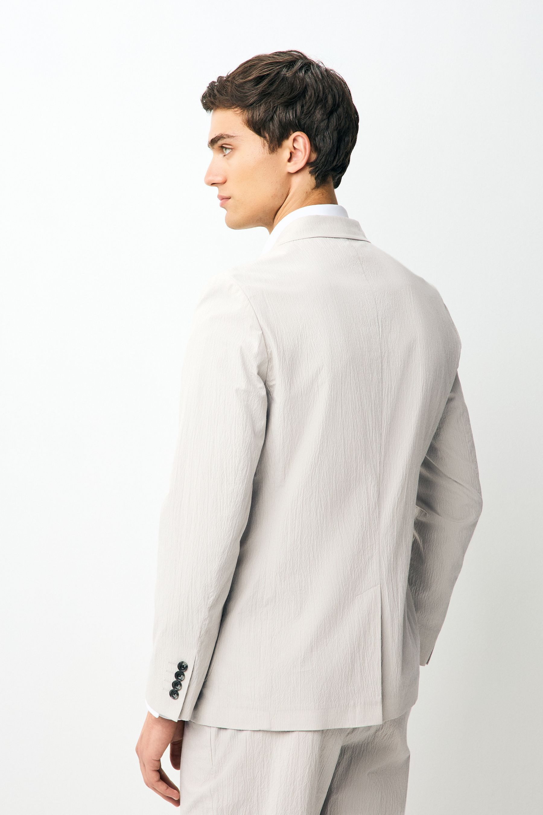 Next Sakko Slim Fit Seersucker-Anzugsakko mit Streifen (1-tlg) günstig online kaufen