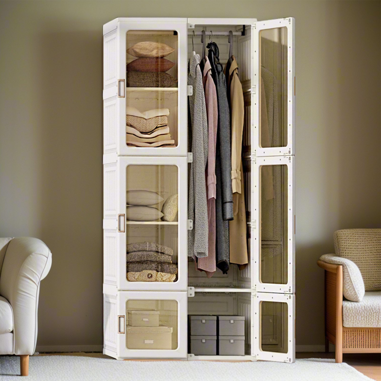 SEEZSSA Garderobenschrank Kleiderschrank mit Transparenten Türen 10 Fächer günstig online kaufen