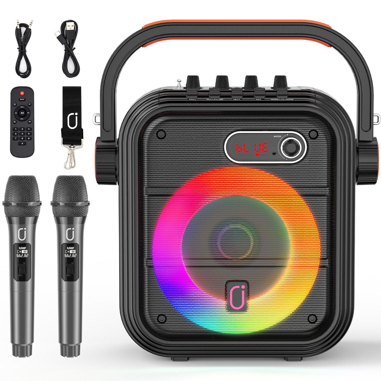 Tragbares Karaoke-System mit 2 Wireless-Mikrofonen und Bluetooth 5.0 Karaoke-Maschine