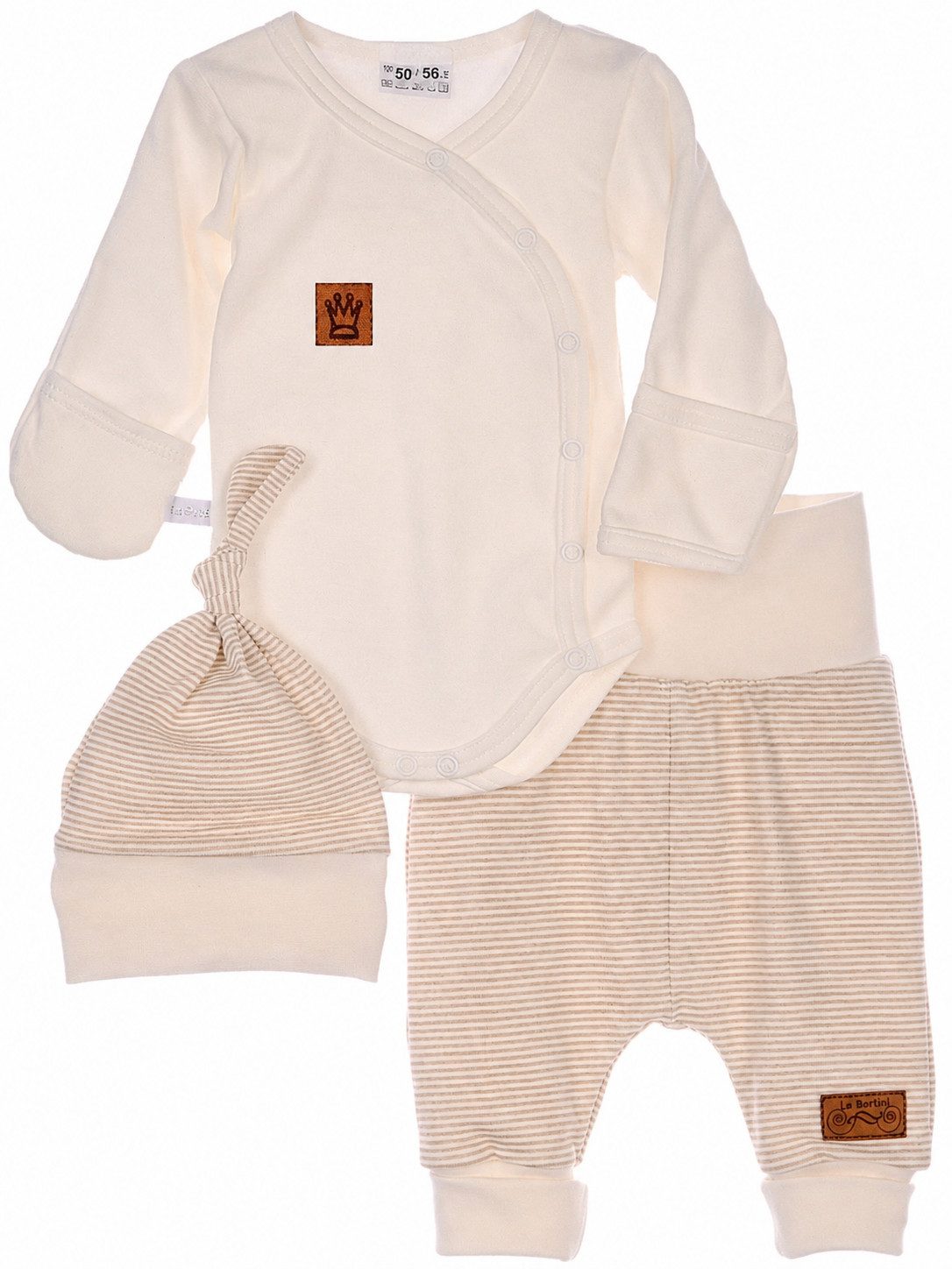 Body & Hose Baby Anzug Wickelbody mit Kratzschutz Mitwachshose Knotenmütze