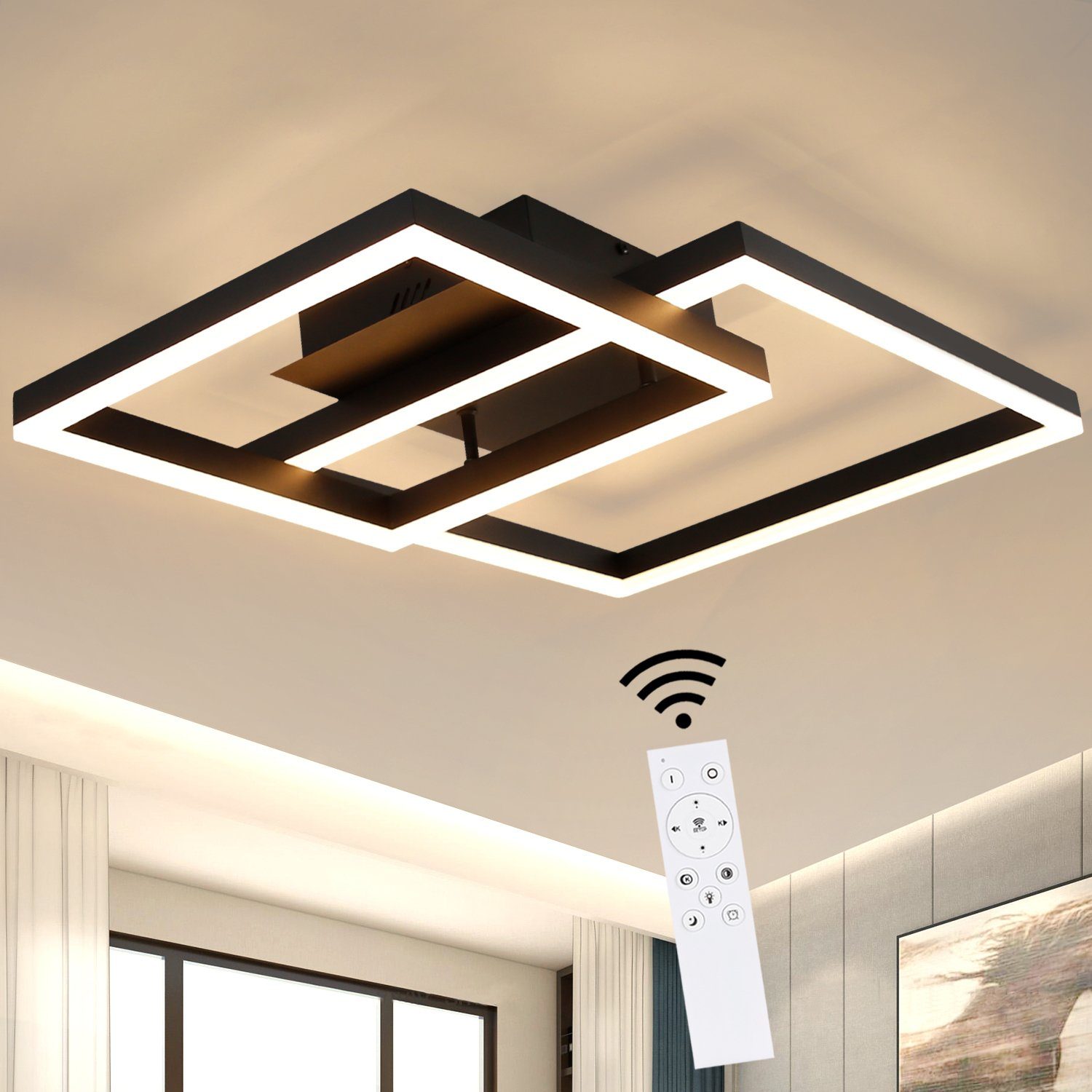 ZMH LED Deckenleuchte Modern Quadratischer Vieleck, dimmbar, LED fest integriert, Tageslichtweiß, ‎Schwarz, 50W schwarz2
