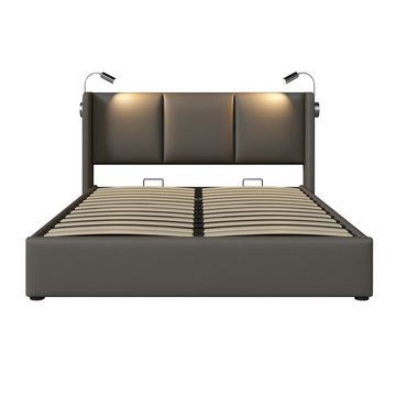 Sweiko Polsterbett (Doppelbett mit Leselicht und USB-Ladefunktion, Stauraumbett mit Kopfteil und Lattenrost), 160x200cm, ohne Matratze