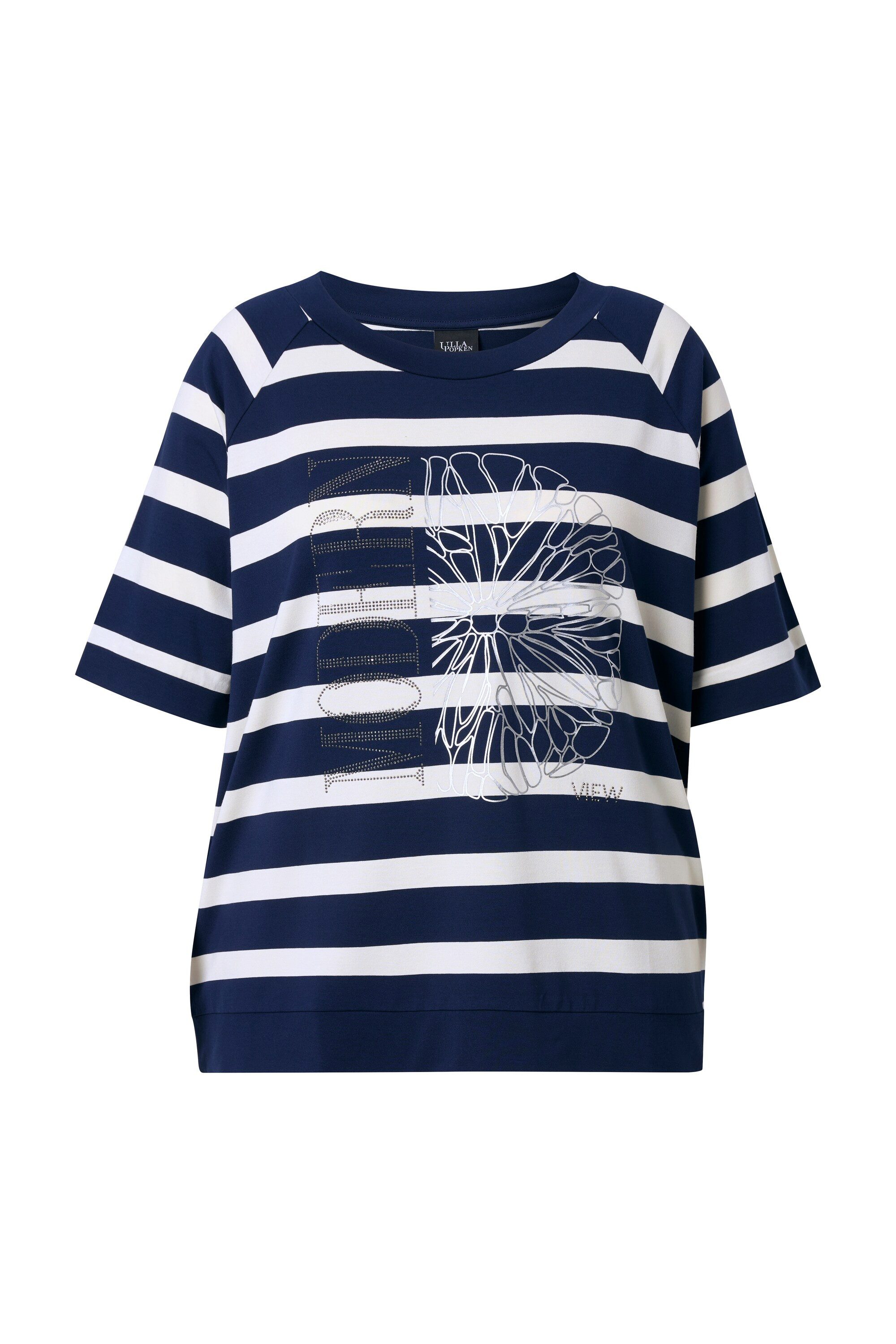 Ulla Popken T-Shirt Shirt Ringel Zitrusmotiv Rundhals Halbarm