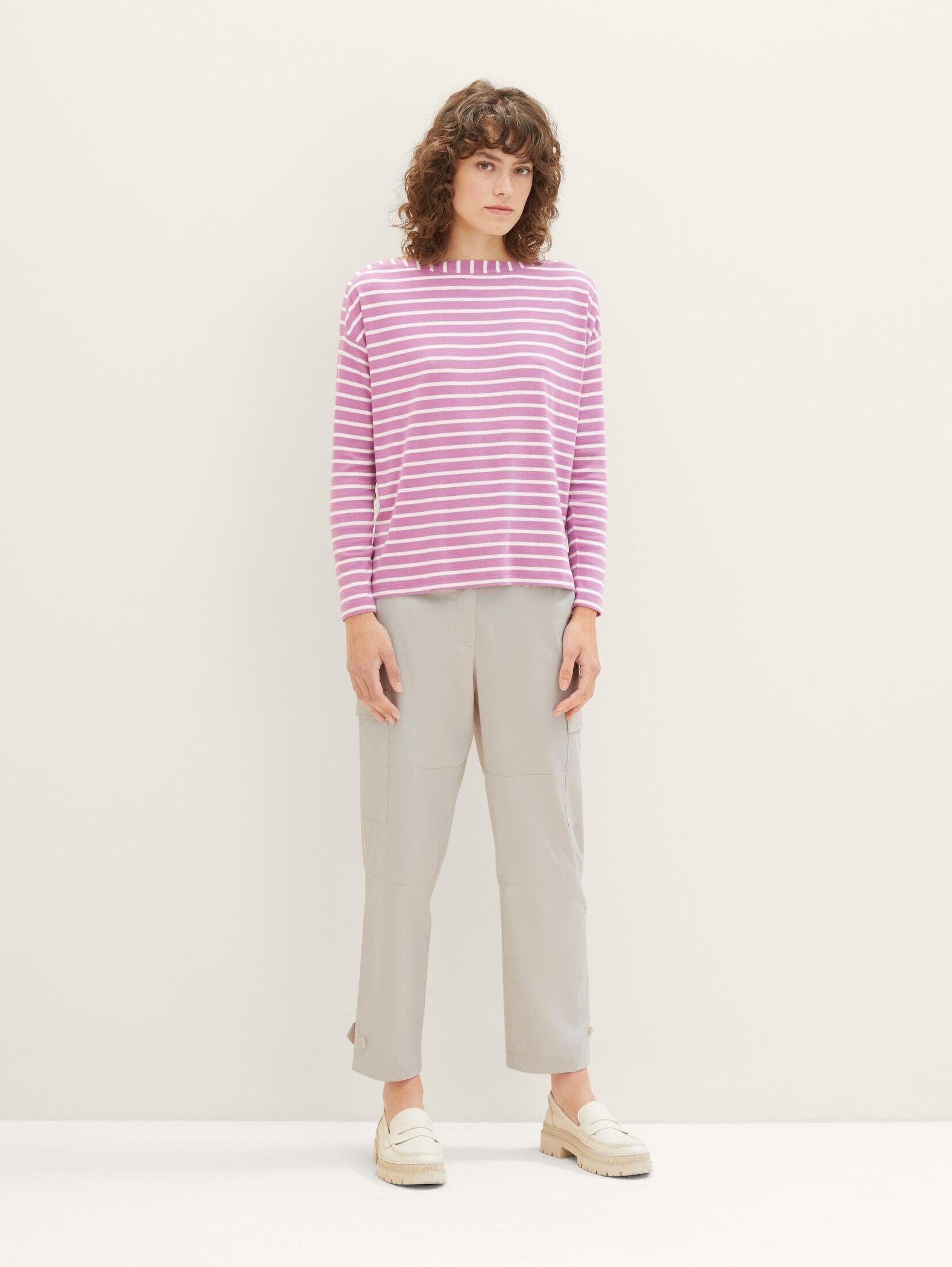 T-Shirt TAILOR offwhite TOM Streifen Langarmshirt mit stripe mauve