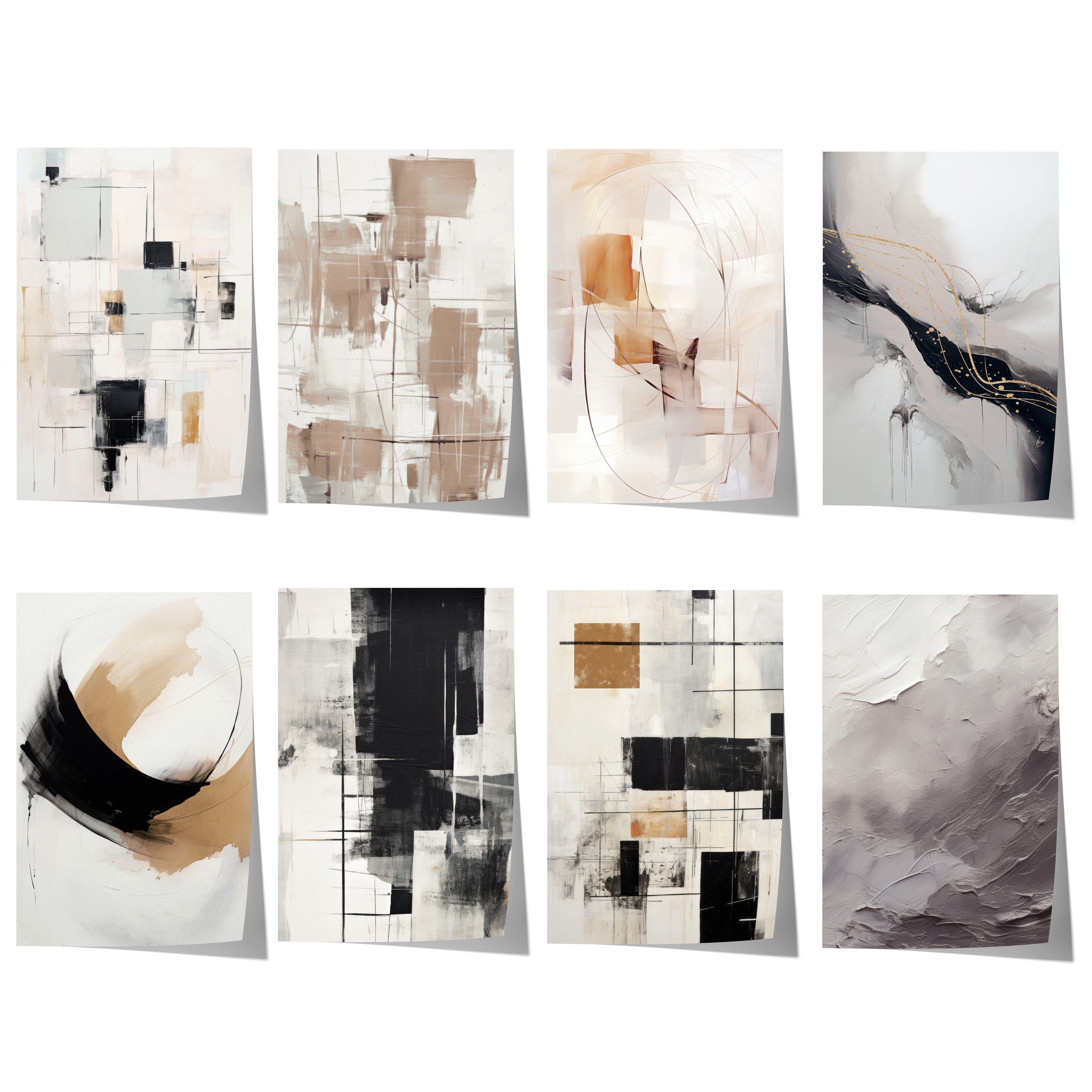 JUSTGOODMOOD Poster Abstrakte Kunst Geschenkidee Geometrie Schwarz Beige Minimalistische W, B (1 St)